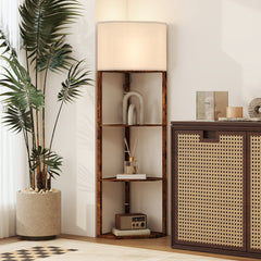 Kozy Corner Floor Light, with Shelves - Wood-Effect