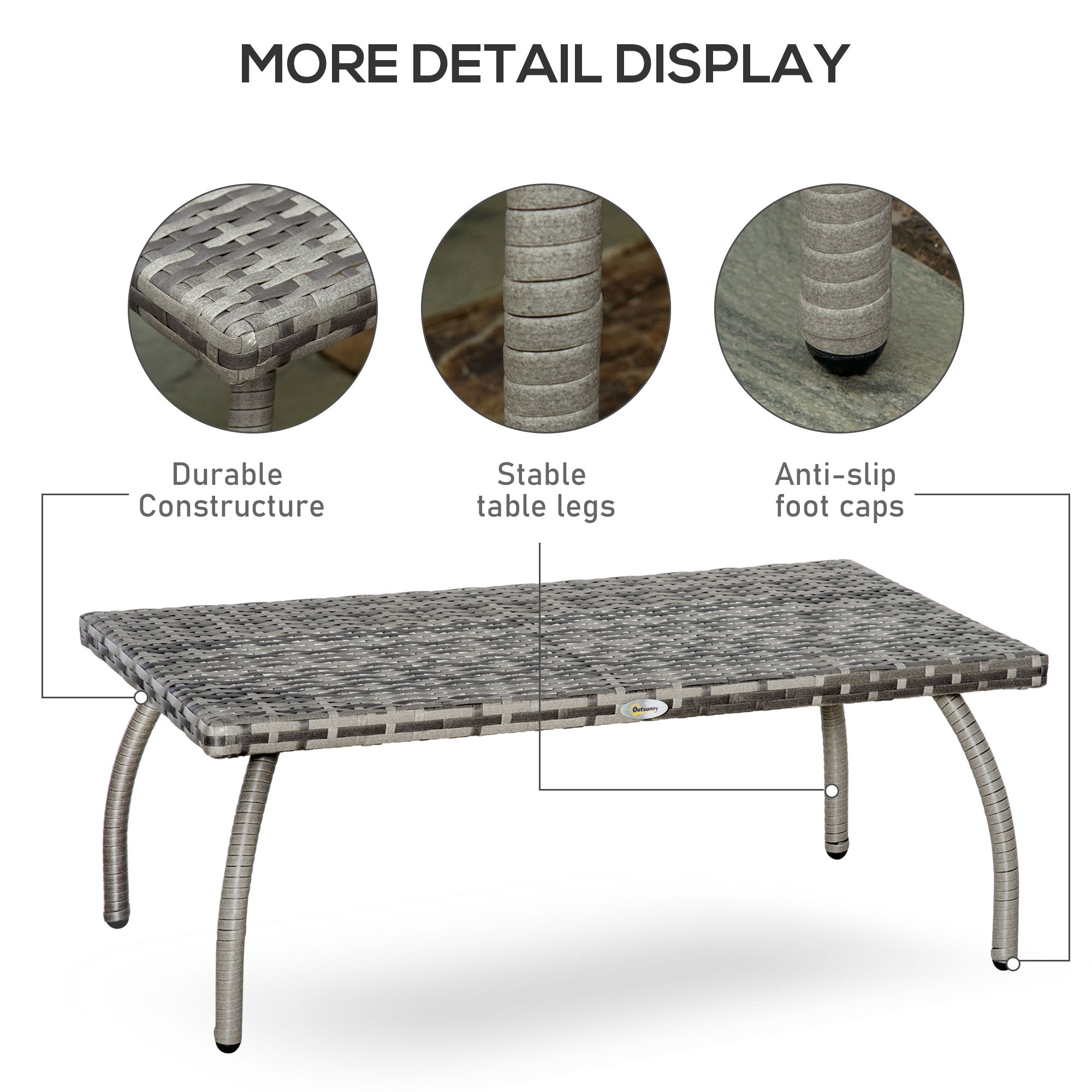 Kozy PE Wicker Rattan Garden Coffee Table - Mixed Grey