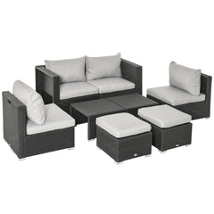 Kozy 8 Pieces PE Rattan Sofa Set with Cushions, Garden Corner Sofa with 4 Seater Sofa, 2 Footstools and 2 Coffee Table Set, Space-saving Design, No Assembly Required, Black