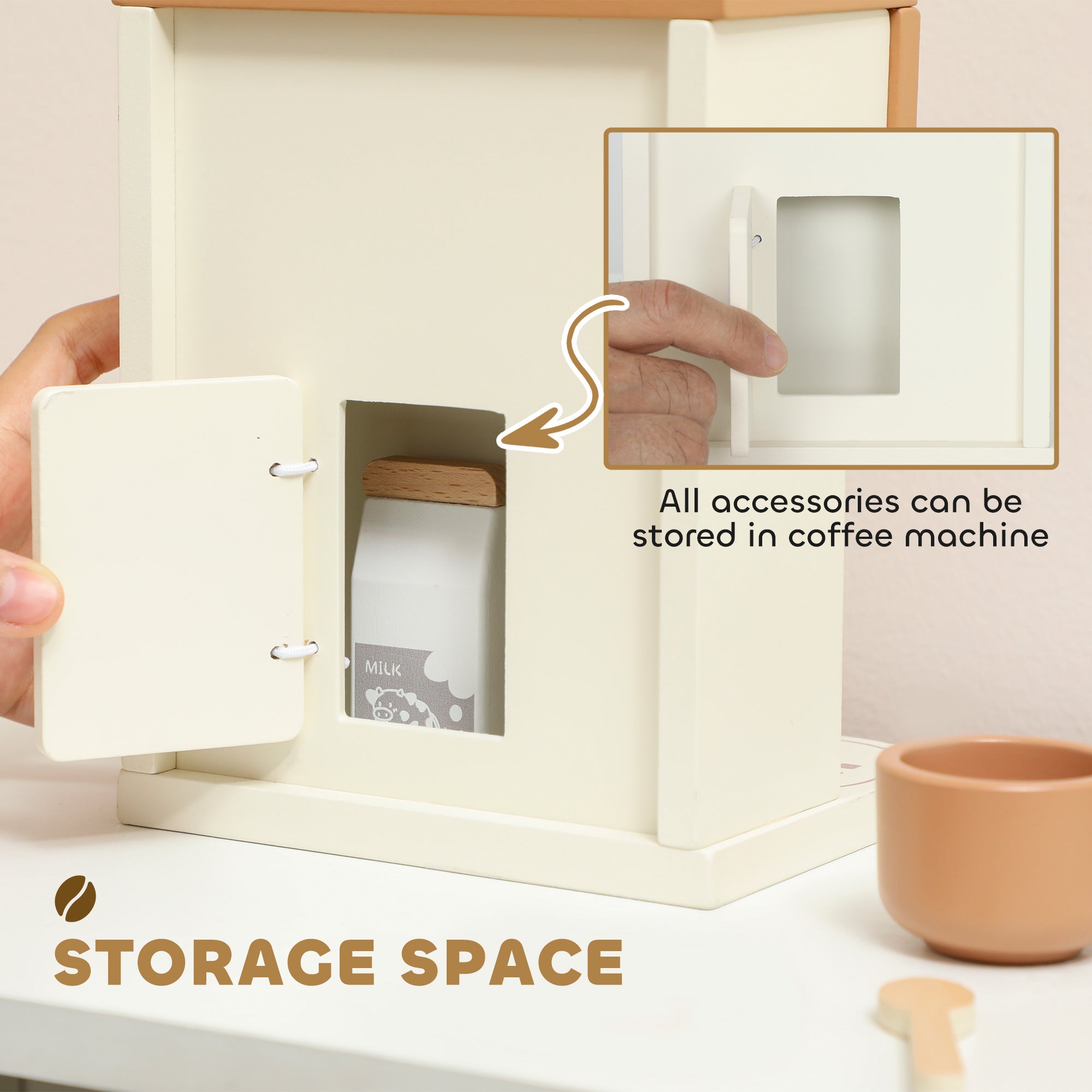 Kozy Kids Wooden Coffee Machine Toy, Pretend Play Kitchen Accessories Gift for Boys and Girls Ages 3+