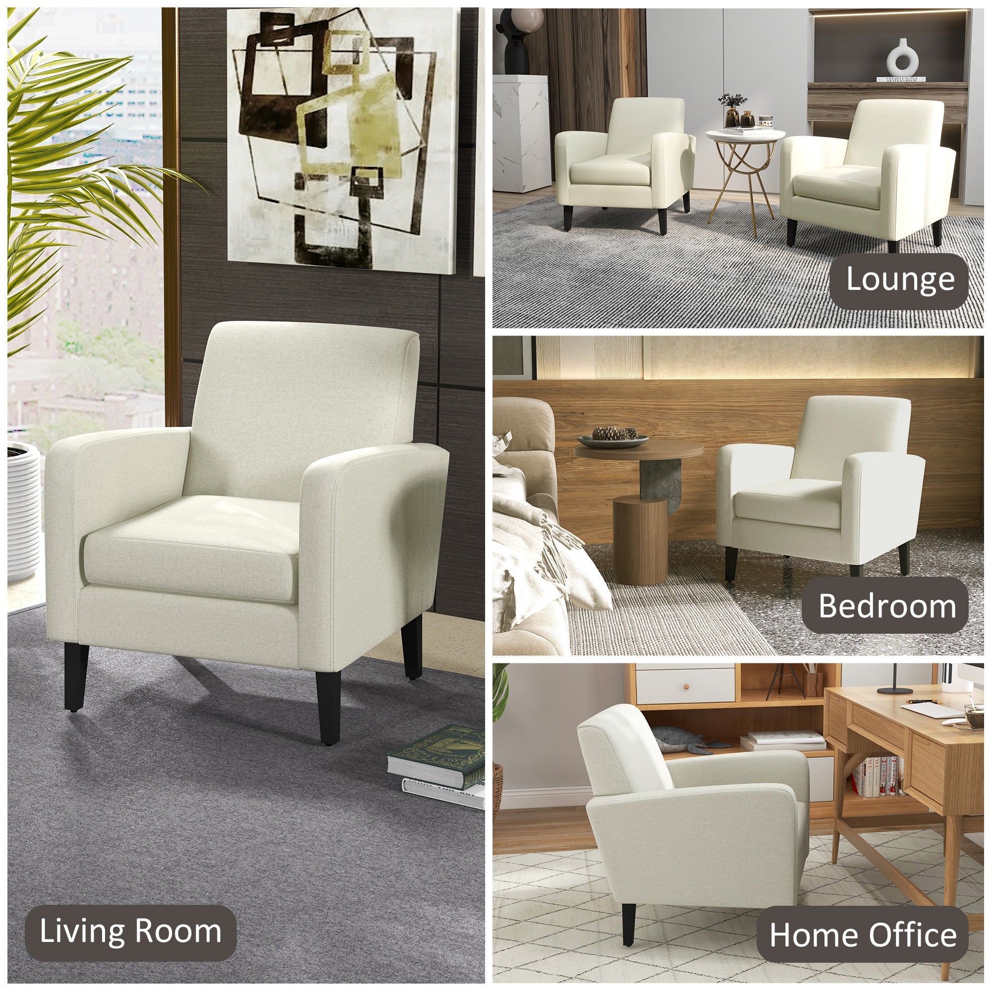 Modern Accent Chair, HOMCOM Single Sofa Occasional Chair with Rubber Wood Legs for Living Room, Bedroom, Cream White | Aosom UK