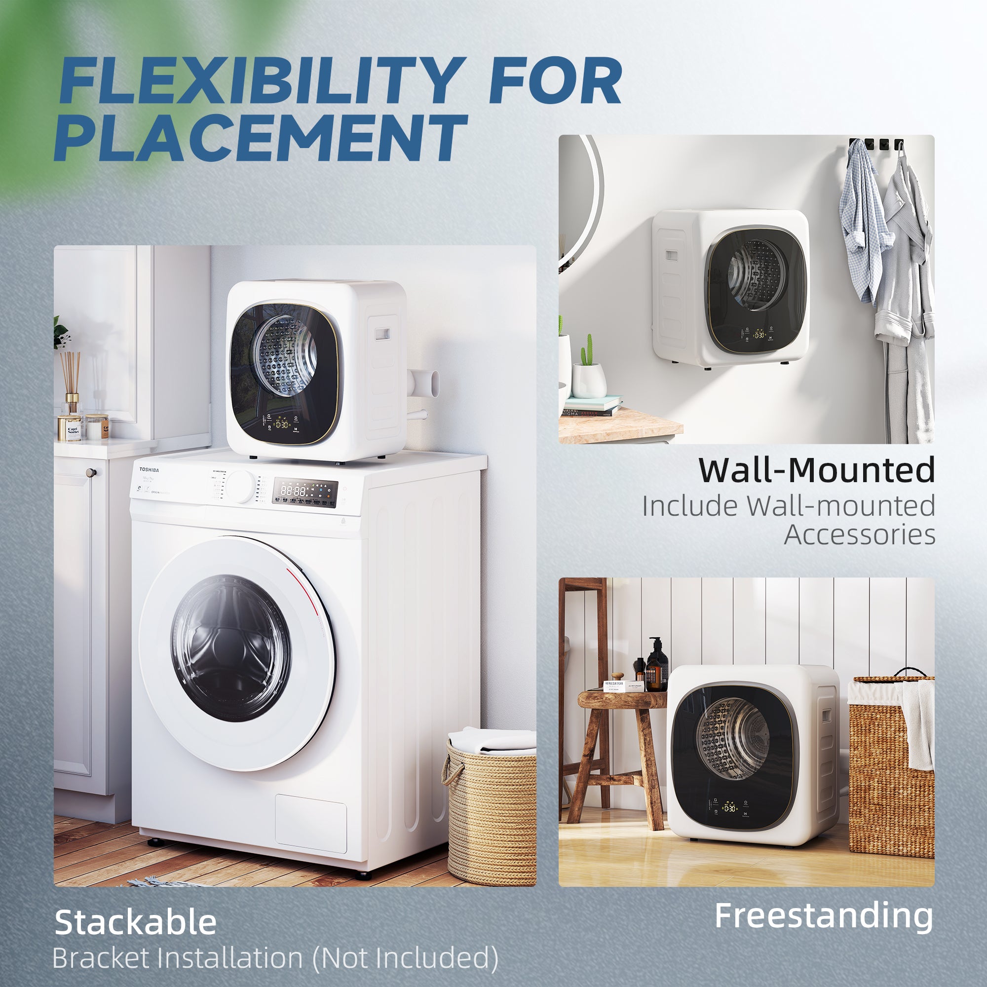 Kozy 4kg Vented Tumble Dryer, 800W Compact Freestanding Front Tumble Dryer with 5 Drying Mode, Smart Sensor, Timer and Stainless Steel Tub, Wall-Mounted Portable Small Clothes Drying Machine, White