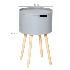 HOMCOM Modern Side Table with Concealed Storage, Round End Table with Removable Tray, Wood Frame, Grey | Aosom UK