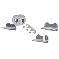Kozy - 4PCs Wall-Mounted Cat Tree, with Steps, Perch, Cat House - Grey