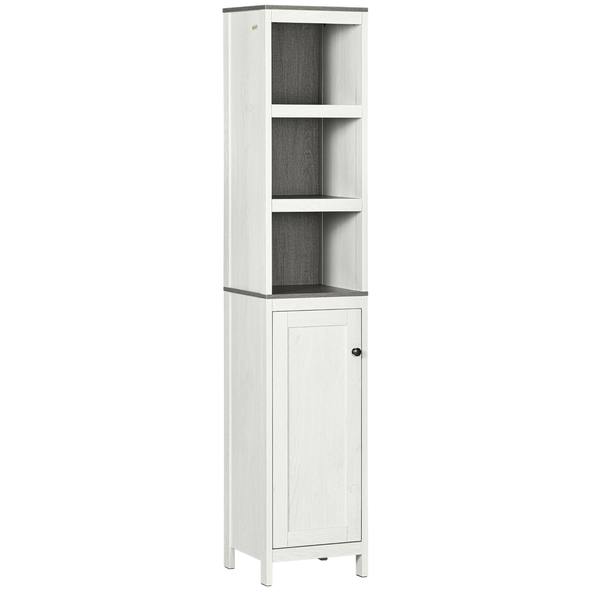 Kozy Tall Bathroom Storage Cabinet, Freestanding Tower Cabinet with 3 Open Shelves and Adjustable Shelf, Antique White
