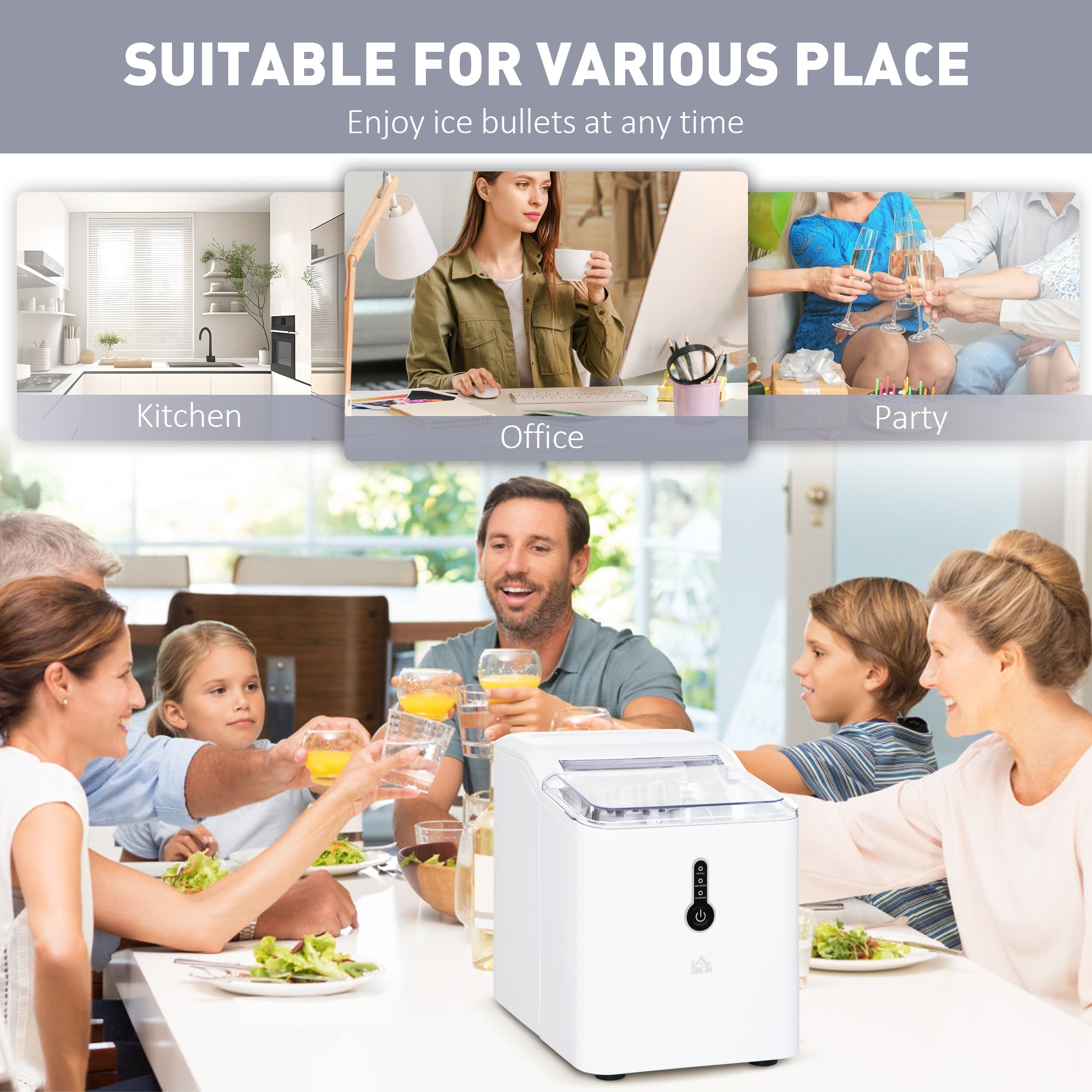 Kozy Ice Maker Machine, 1.5L Countertop Ice Cube Maker with Self-Cleaning, 9 Cubes Ready in 8 Mins, 12kg in 24 Hrs, No Plumbing with Basket, White