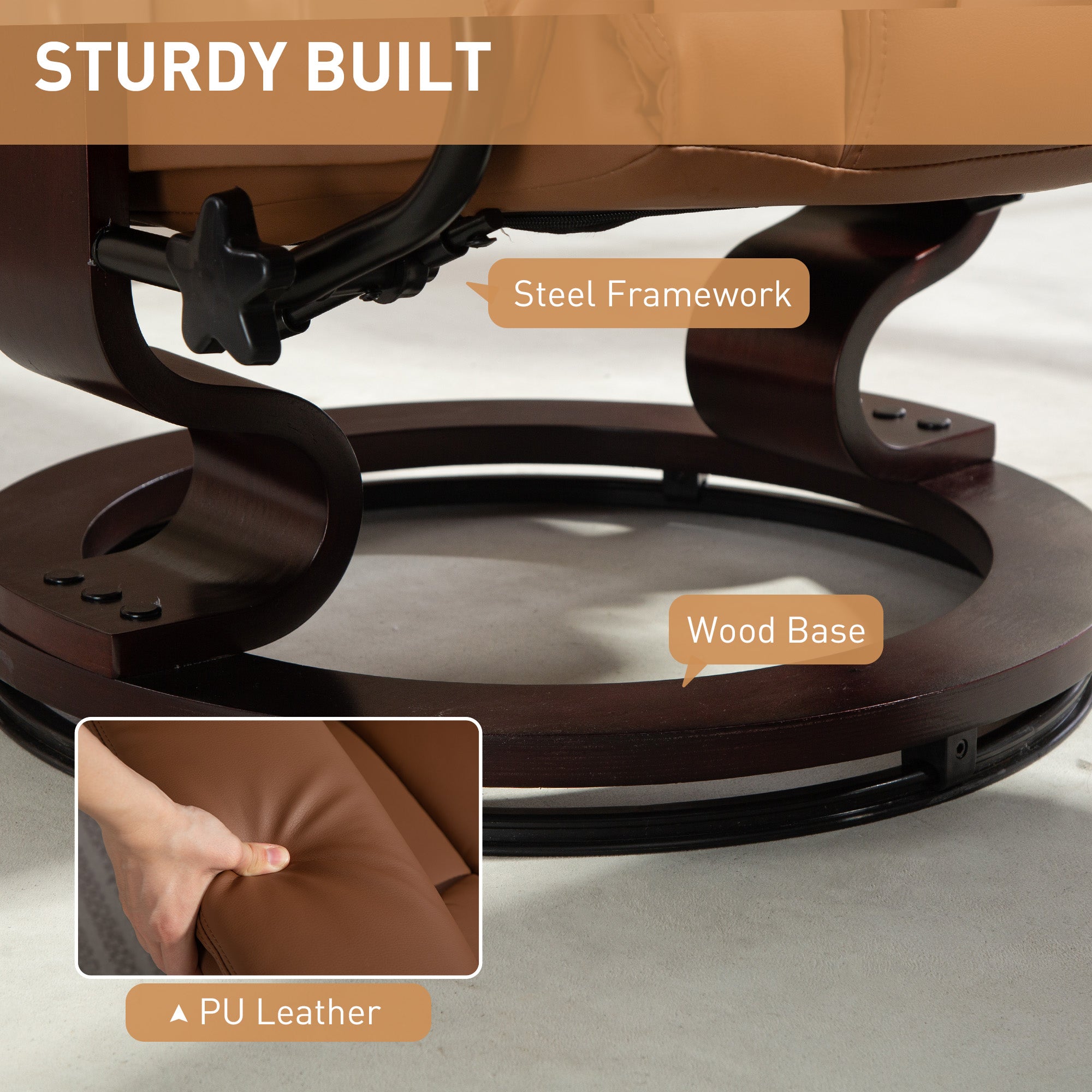 Kozy - Faux Leather Reclining Chair and Footstool - Brown