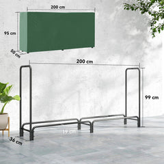 Kozy - Firewood Rack with Waterproof Cover, Heavy Duty Metal Log Store Indoors, Log Storage Holder for Outdoor Indoor Fireplace, 200 x 36 x 99 cm, Dark Green