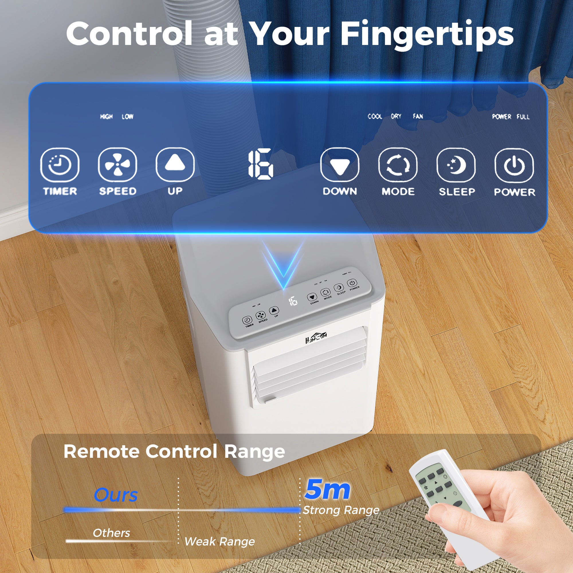 Kozy 5000 BTU Portable Air Conditioner, 4-in-1 Air Conditioning Unit, Dehumidifier, Cooling, Fan, Sleep Mode, with Remote Control, 2 Speeds, 24H Timer, Window Venting Kit, 12m²