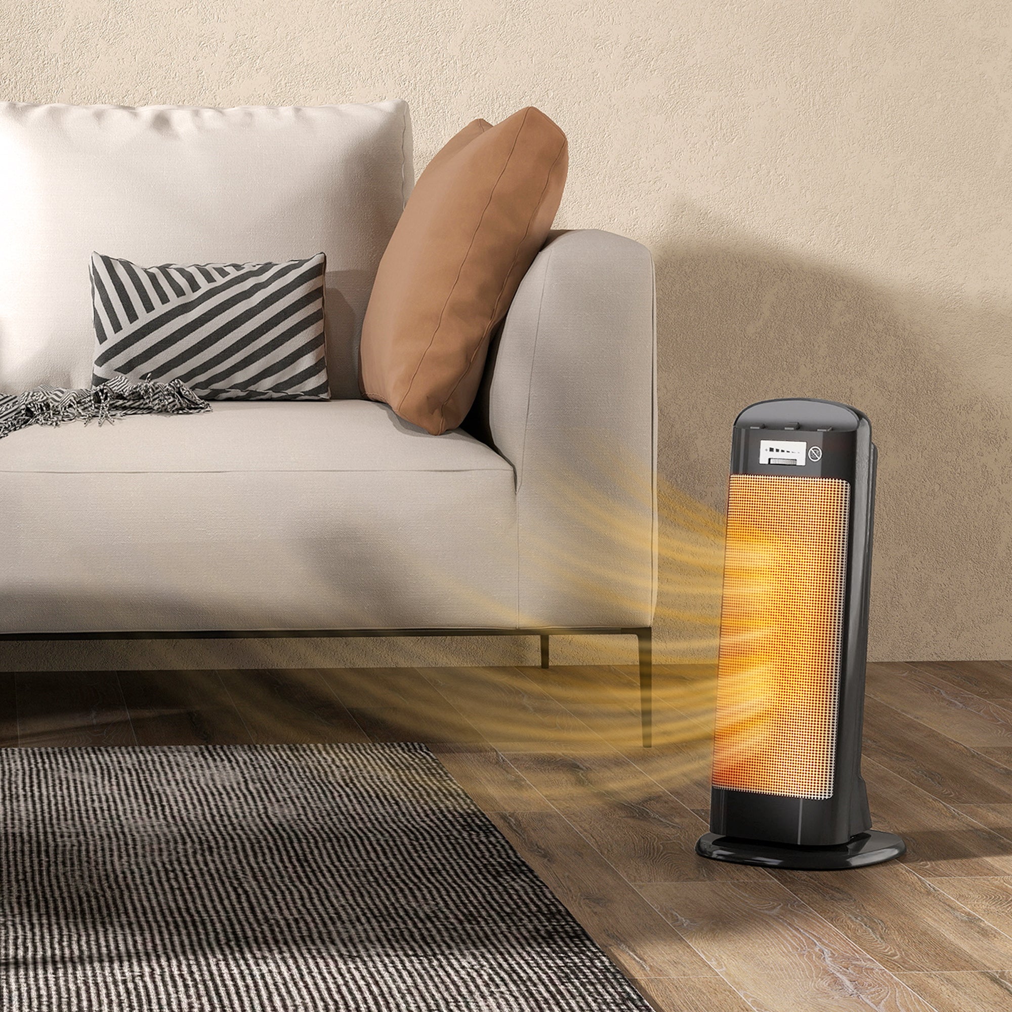 Kozy Ceramic Space Heater, 2000W Fan Electric Heater with 4 Modes, Adjustable Thermostat, 55° Oscillation, Tip-Over and Overheat Protection for Bedroom, Home Office, Black