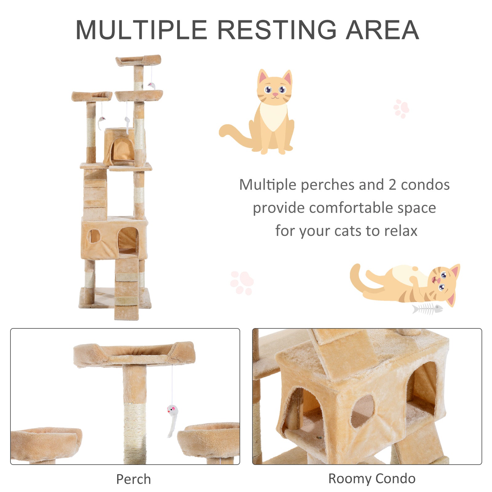 PawHut Deluxe Cat Tree, Kitten Scratching Post, Climbing Tower Activity Centre, Plush, Cream