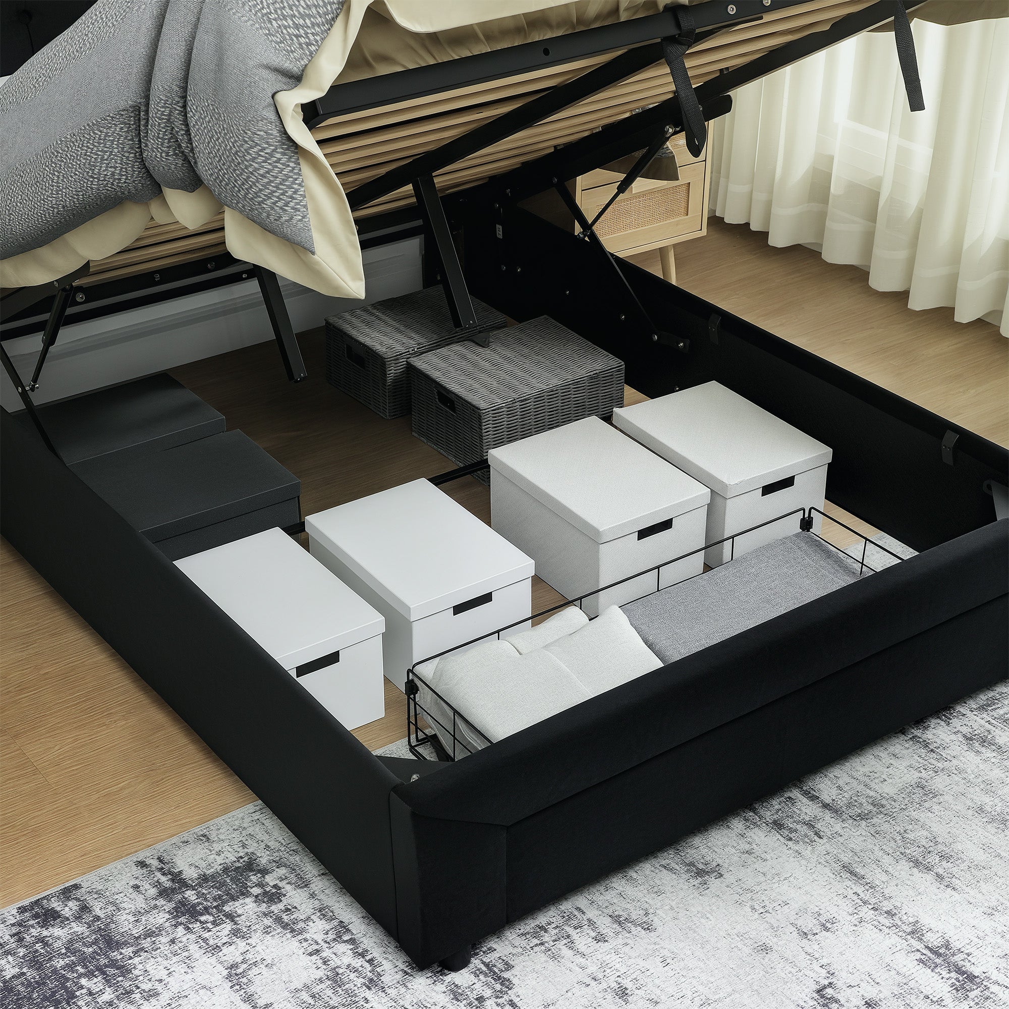 Kozy - Double Ottoman Bed Frame, with Front Drawer - Black