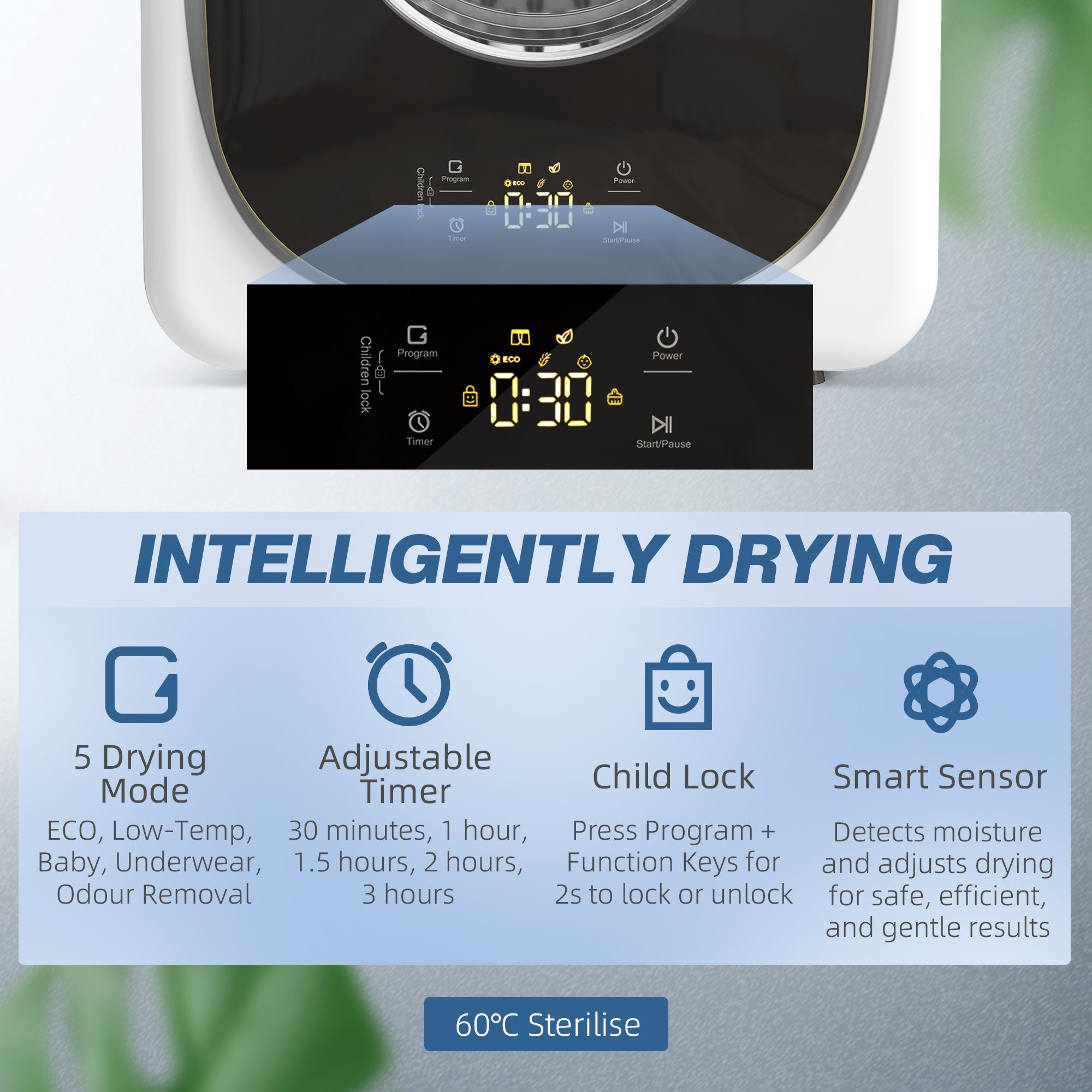 Kozy 4kg Vented Tumble Dryer, 800W Compact Freestanding Front Tumble Dryer with 5 Drying Mode, Smart Sensor, Timer and Stainless Steel Tub, Wall-Mounted Portable Small Clothes Drying Machine, White