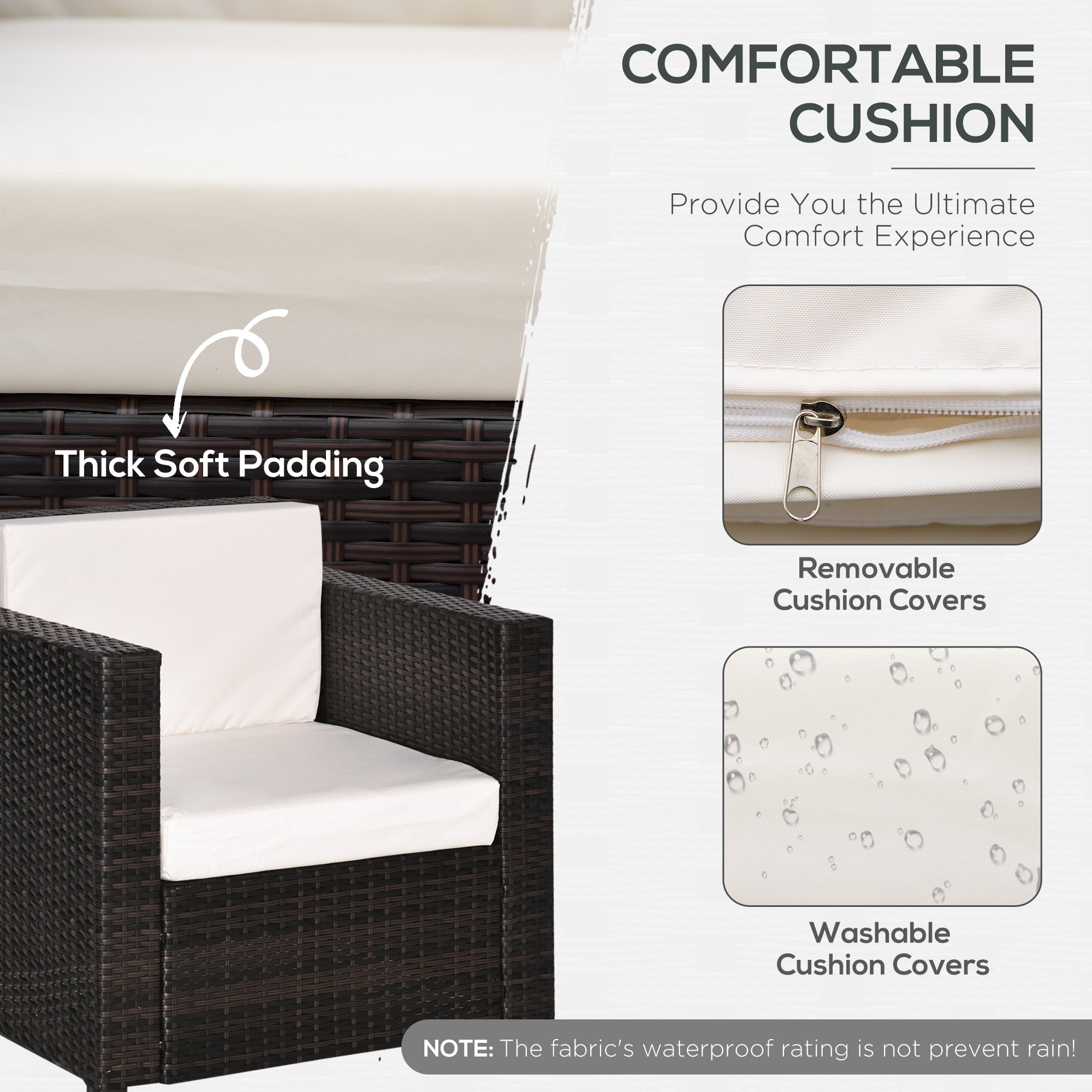 Kozy Single Seater Rattan Chair, PE Wicker Garden Armchair with 10 cm Thickened Cushion, All-Weather Rattan Garden Chair with Armrests, Brown