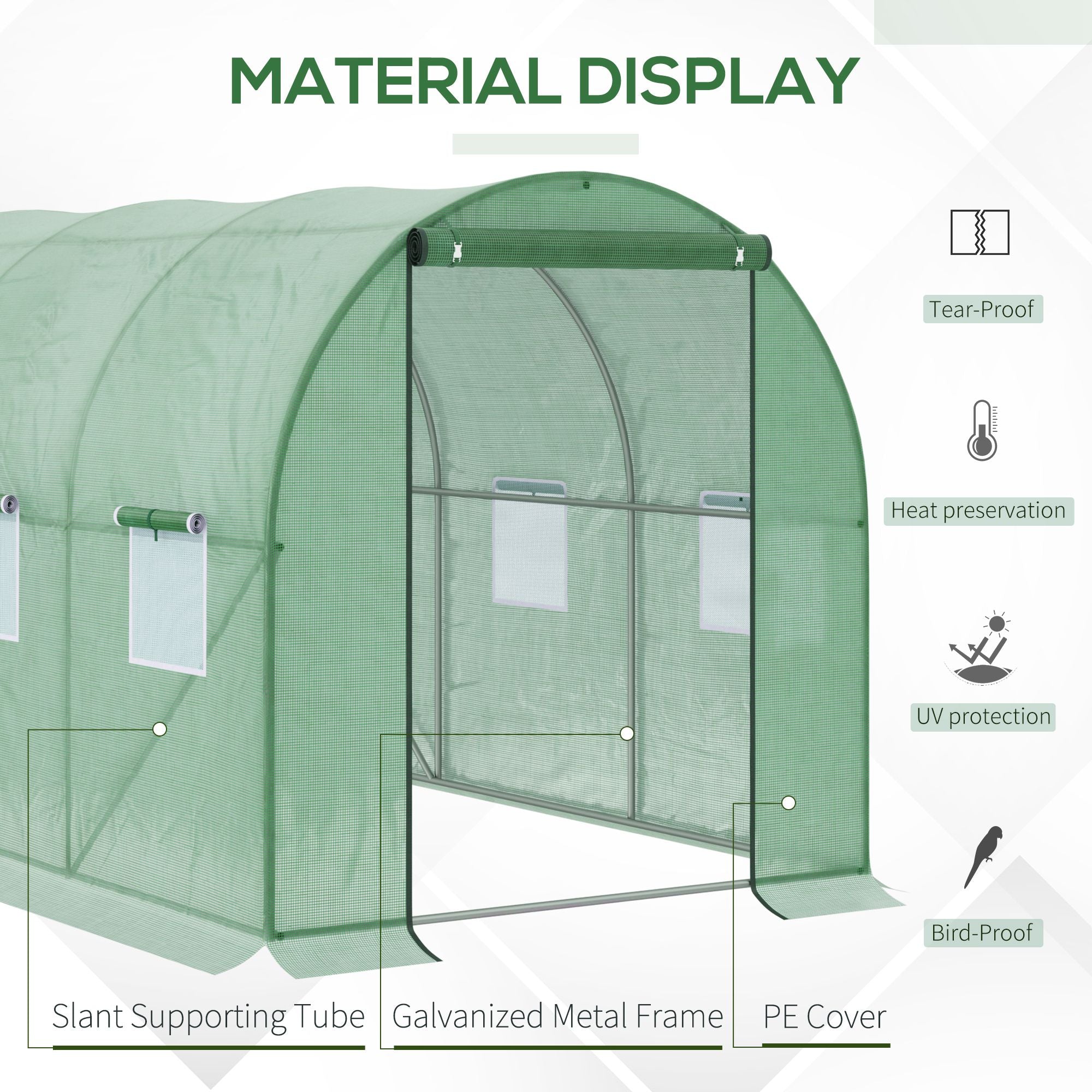 Kozy Walk-in Polytunnel Greenhouse, Outdoor Garden Tunnel Greenhouse Tent with Zipped Roll-Up Door and 6 Mesh Windows, 3 x 2M