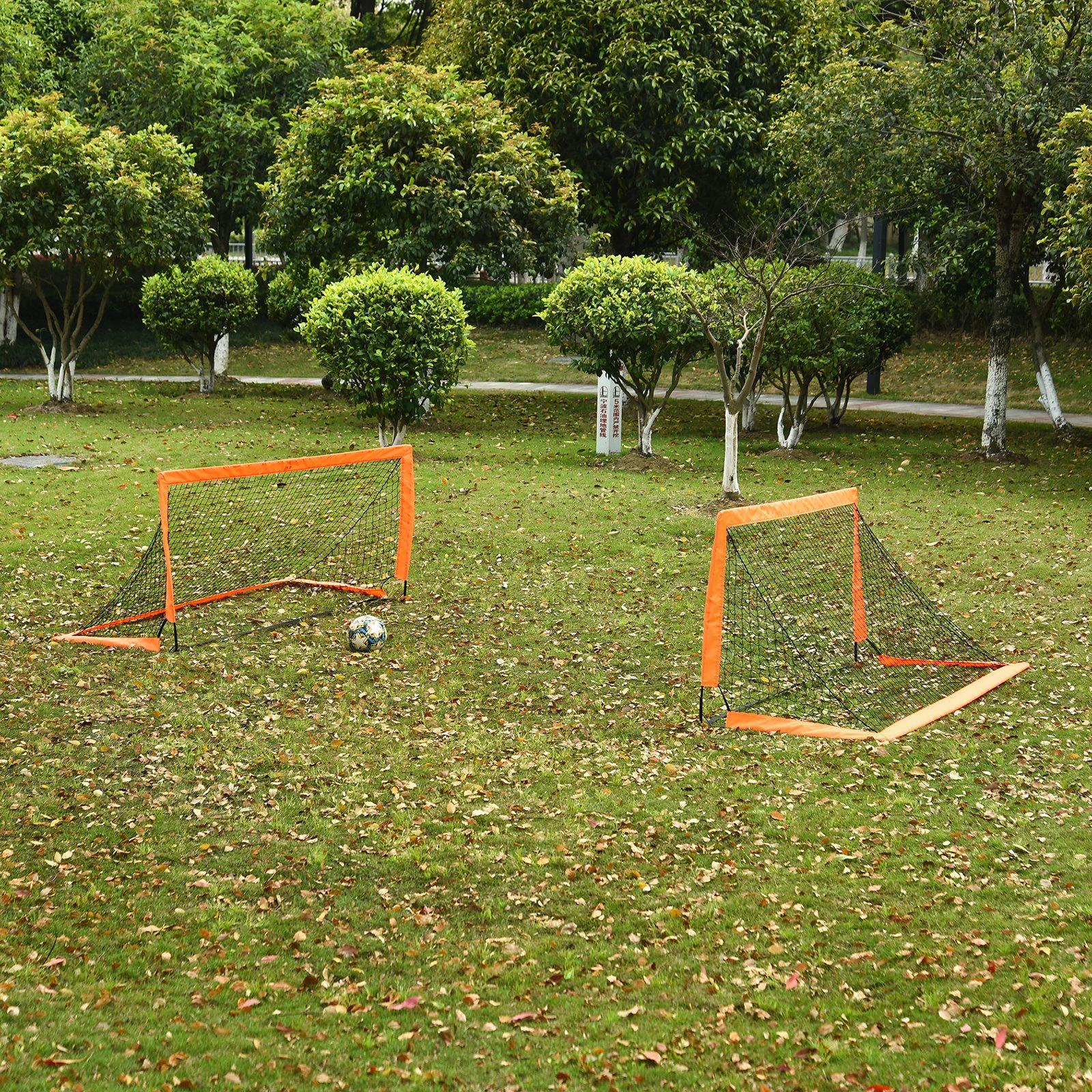 HOMCOM Outdoor Folding Football Goal, Tetoron Mesh, Orange, Ideal for Garden and Park Play