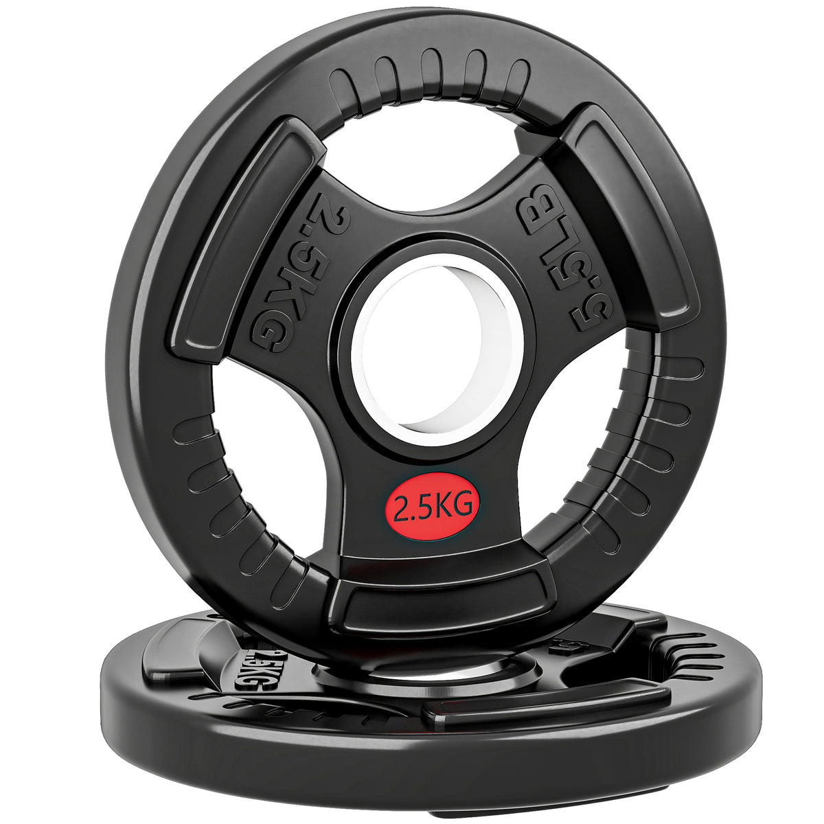 Kozy Olympic Weight Plates, 2"/5cm Weight Disc Pair with Tri-Grips, 2 x 2.5kg Dumbbell Plates for Weightlifting and Strength Training Home Gym Fitness Workout, Black