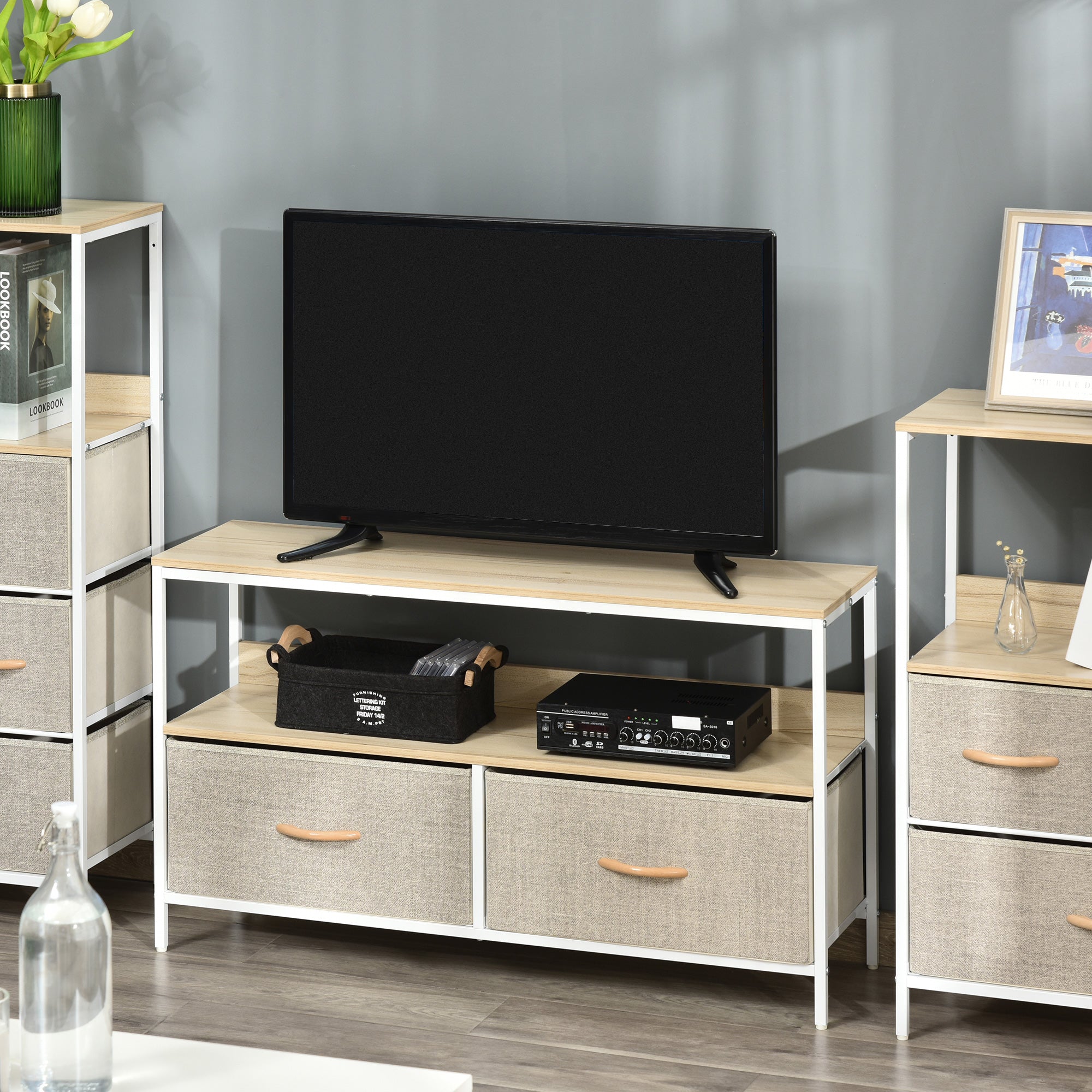 Kozy TV Stand Cabinet with 2 Foldable Drawers - Maple Colour
