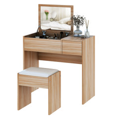 HOMCOM Dressing Table Set with Cushioned Stool, Flip