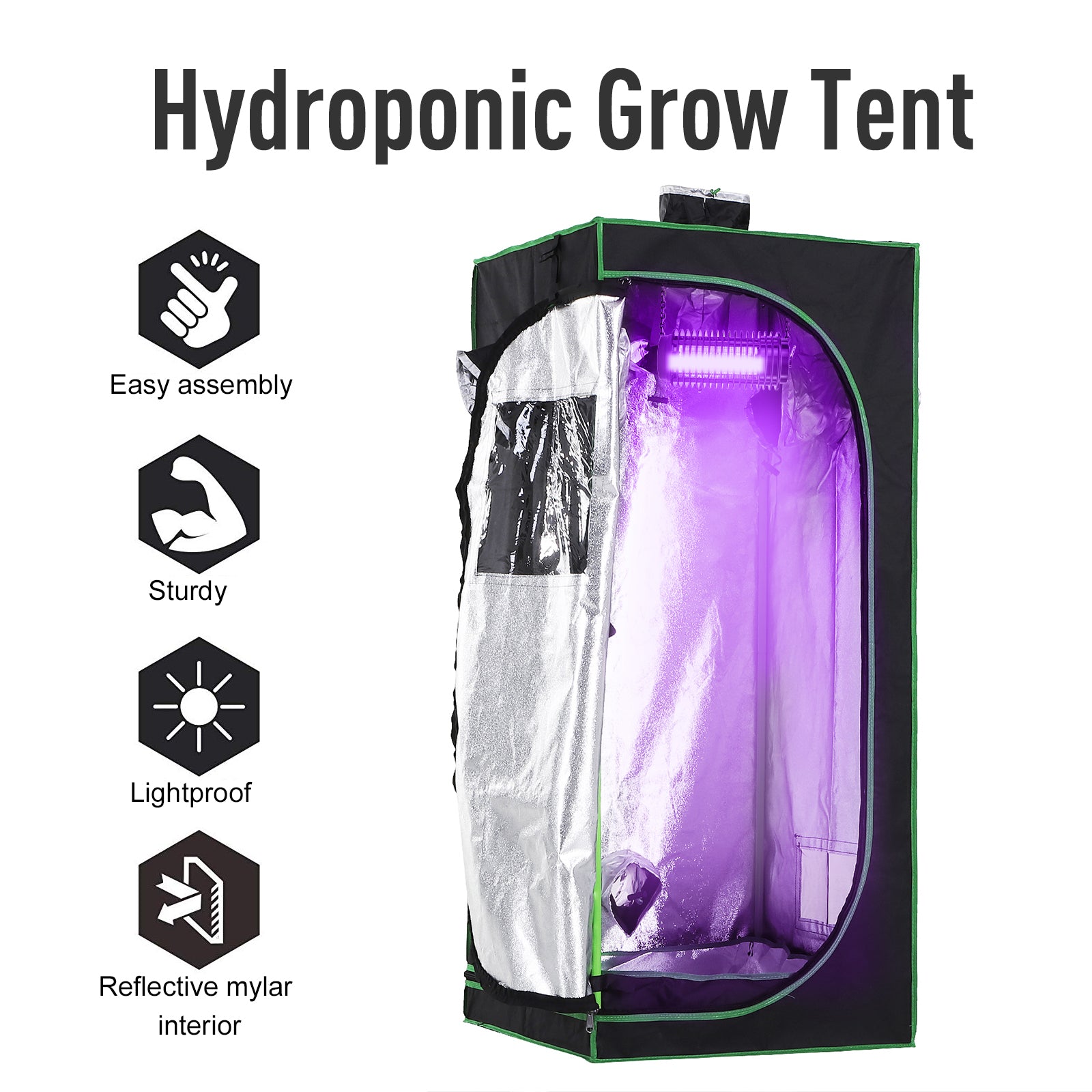 Kozy Grow Tent Reflective Mylar Hydroponic with Adjustable Vents and Floor Tray for Indoor Plant Growing, 60 x 60 x 140 cm (24.5" x 24.5" x 55")