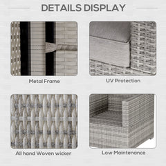 Kozy Single Seater Rattan Chair Sofa with Padded Cushions, All-Weather PE Wicker Weave Garden Armchair with Armrests, Grey