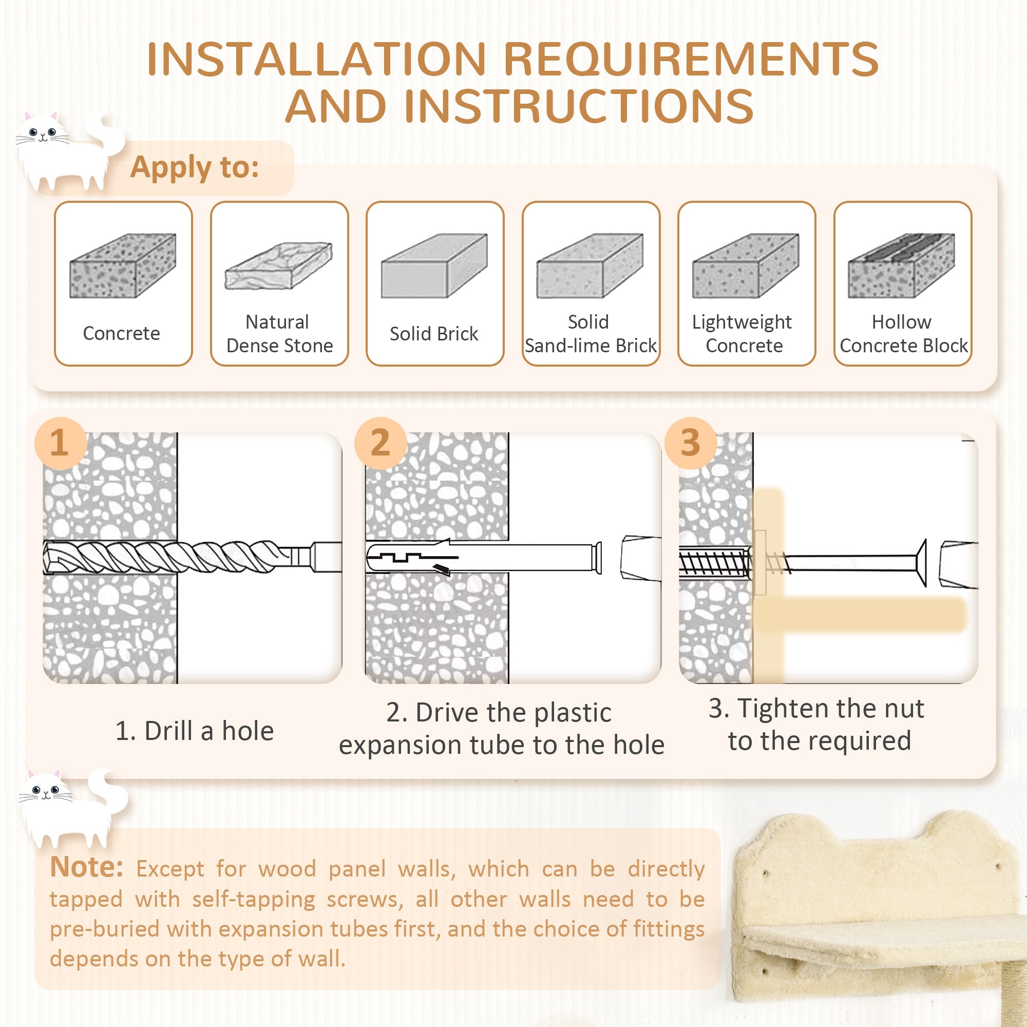 PawHut Feline Climbing Haven: Wall-Mounted Shelves with Hammock, Steps & Scratching Post, Beige | Aosom UK