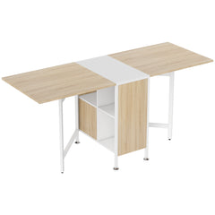 Kozy Foldable Drop Leaf Dining Table Folding Workstation for Small Space with Storage Shelves Cubes Oak & White