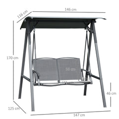 Kozy 2 Seater Garden Swing Seat Swing Chair, Outdoor Canopy Swing Bench with Adjustable Shade, Metal Frame and Texteline Seat, Dark Grey