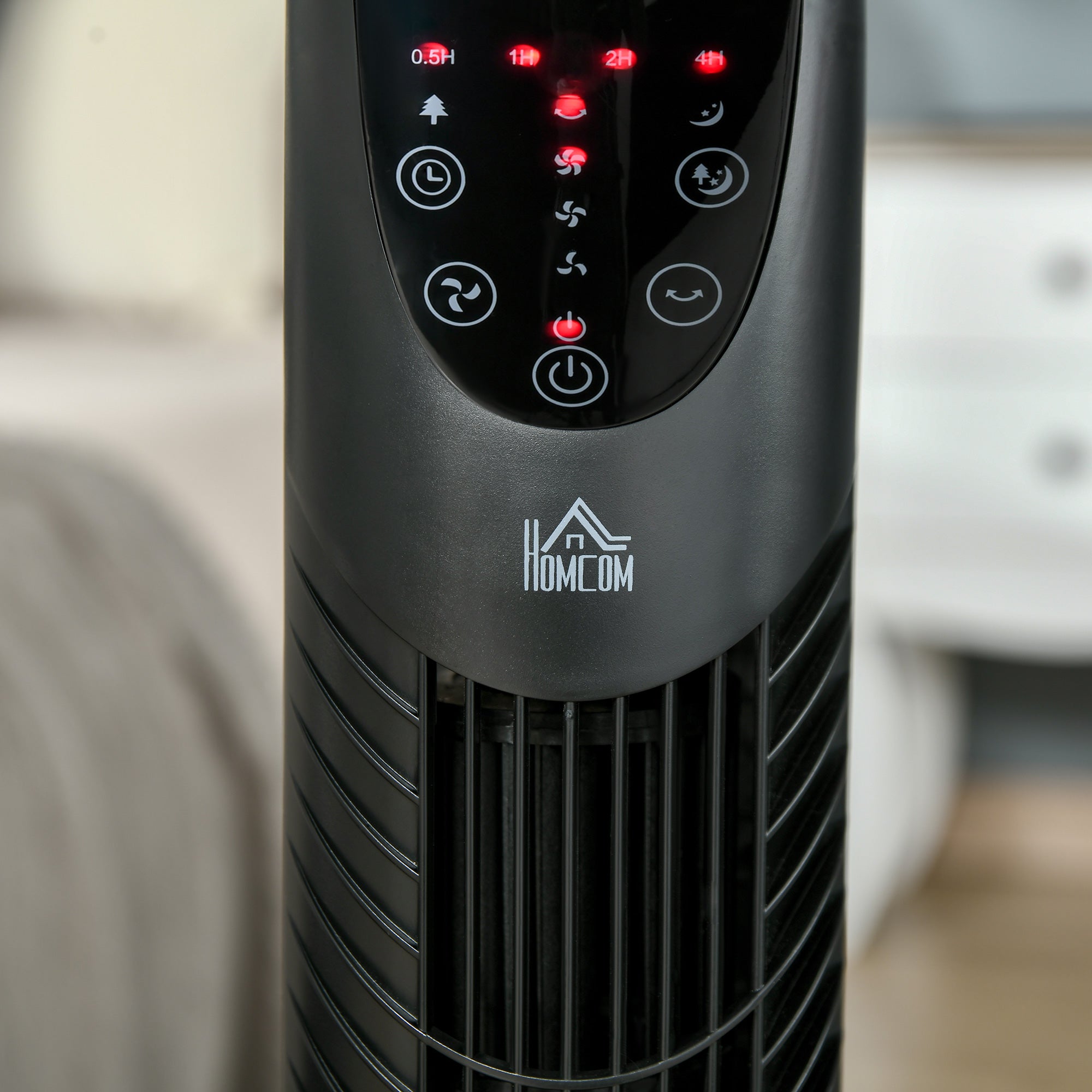 HOMCOM Tower Fan Oscillating 3 Speeds 3 Winds 40W w/ Remote Control Timer Moving Head Quiet Operation Home Office Bedroom Black