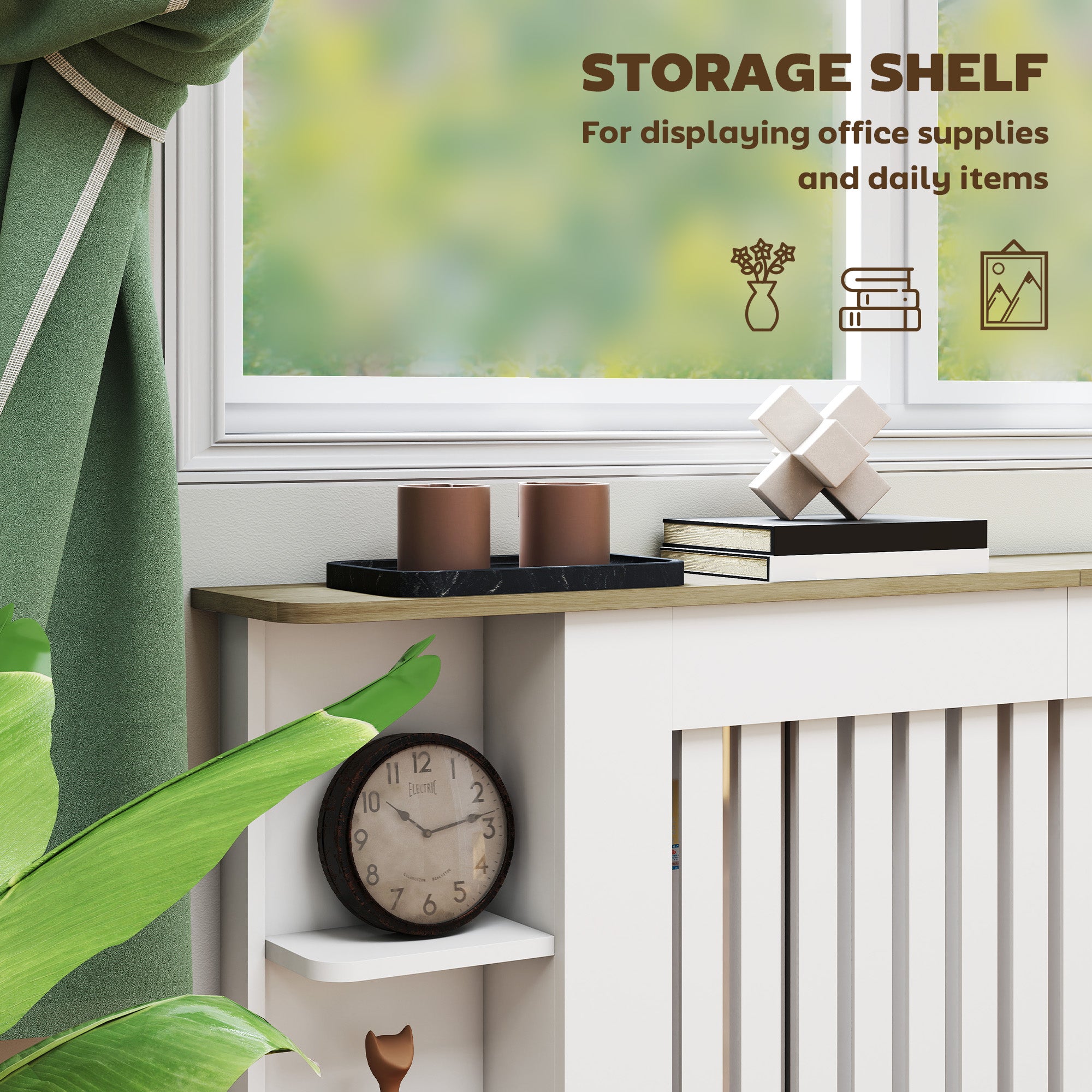 Kozy Radiator Cover with Open Storage Shelves, Vertical Slatted Cabinet Shelf Heater Cover for Living Room, Hallway, Extra Large, White (H: 83 / W: 191 / D: 19 cm)