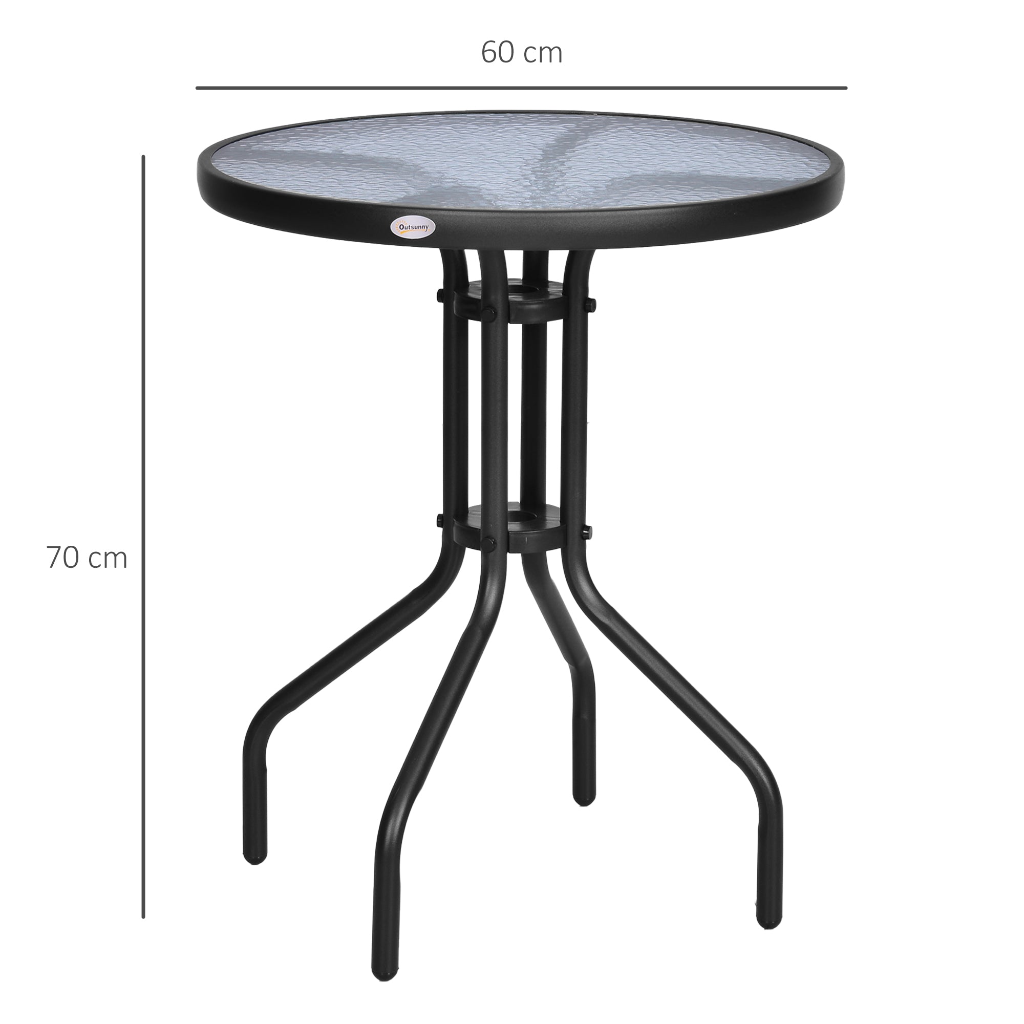 Kozy Bistro Coffee Table Outdoor Tempered Glass Top Table Garden Round Dining Table - 60cm Diameter