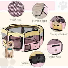 PawHut Small Pet Playpen, Fabric Enclosure for Dogs, Cats, Rabbits, Guinea Pigs, Pink, L37 x H37cm x D90cm