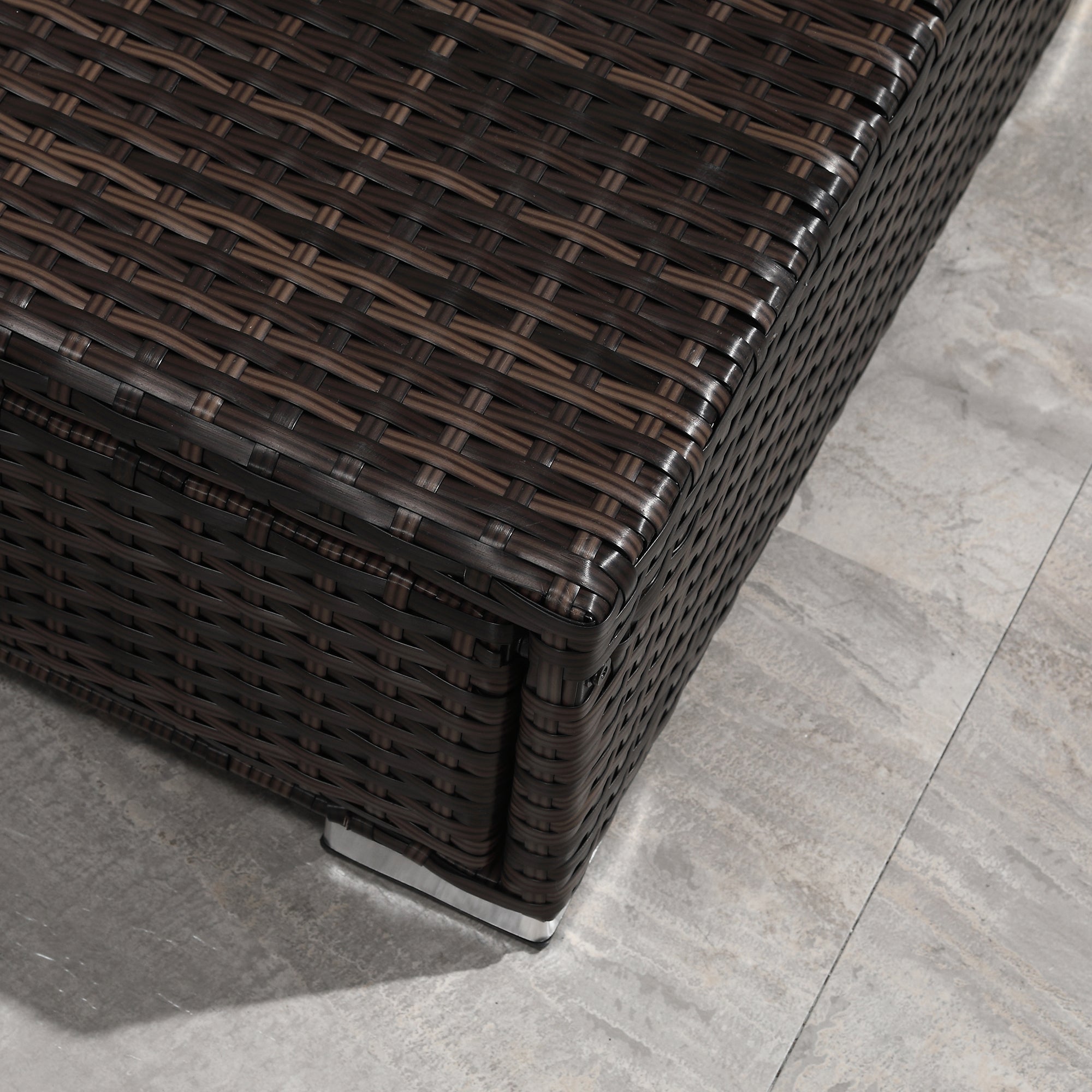 Kozy 3 Pieces Rattan Garden Furniture Sofa Set, 4 Seater Garden Corner Sofa with 5-Level Reclining Sun Lounger and Storage Coffee Table, Outdoor Furniture Conservatory Set with Cushions, Brown