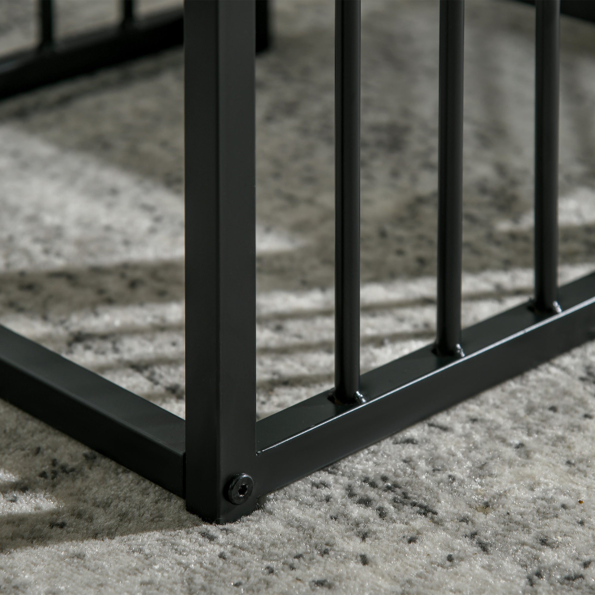 Kozy Modern Coffee Table Set of Two, Marble-Effect Nesting Side Tables with Steel Frame for Living Room, White, Black