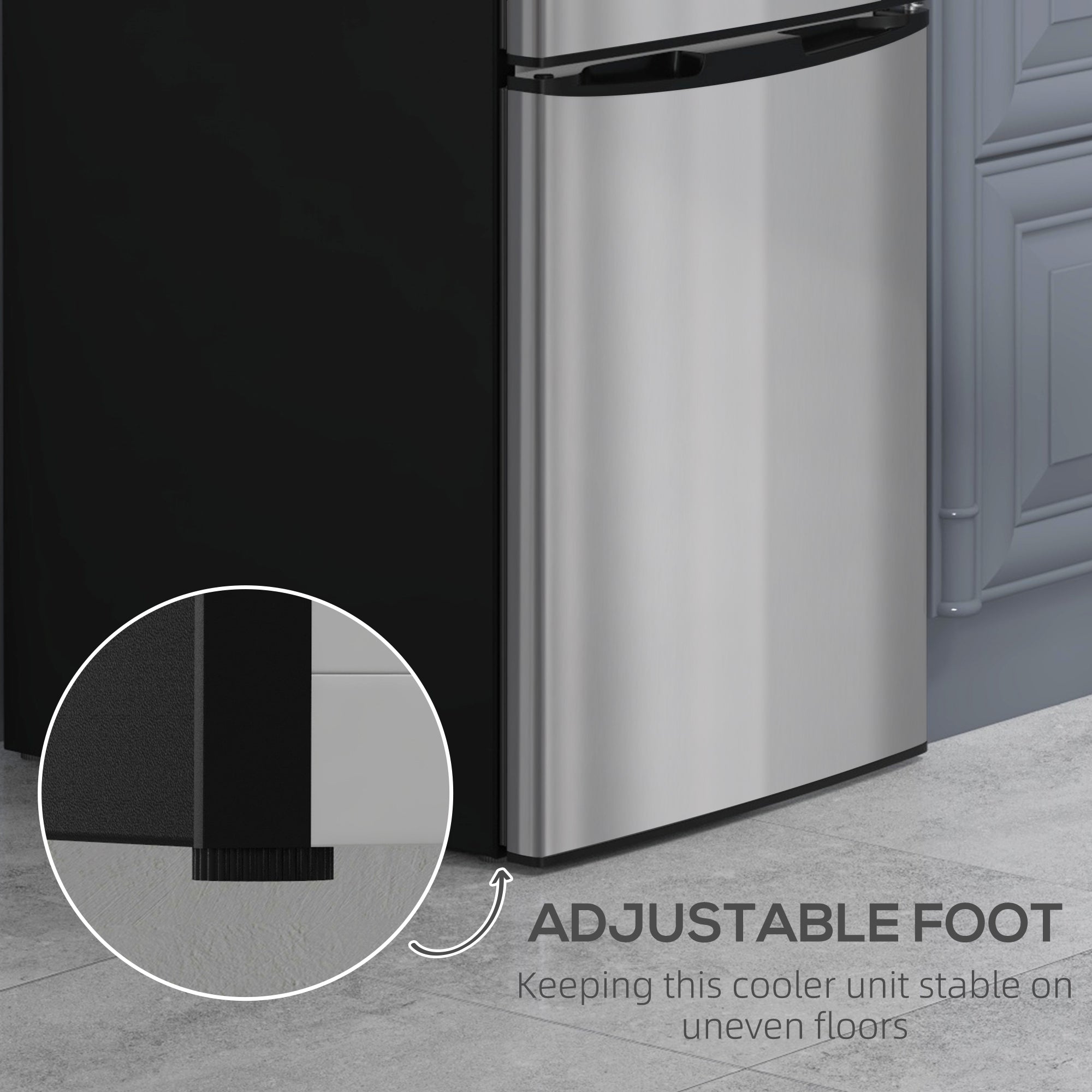 Kozy - 88L Under Counter Fridge Freezer, Small Refrigerator with 5-Setting, 3 Star Freezer Rating, Black and Silver Tone