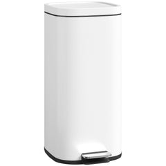 Kozy 30L Kitchen Bin, Compact Pedal Bin with Soft-Close and Stay-Open Lid, Removable Bucket for Kitchen, Home, Office, White