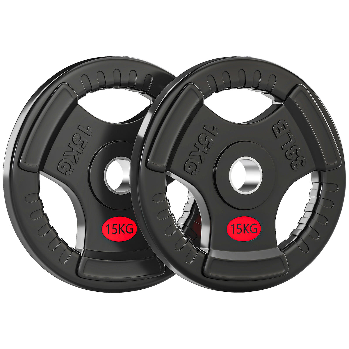 Kozy Olympic Weight Plates, 2"/5cm Weight Disc Pair with Tri-Grips, 2 x 15kg Dumbbell Plates for Weightlifting and Strength Training Home Gym Fitness Workout, Black