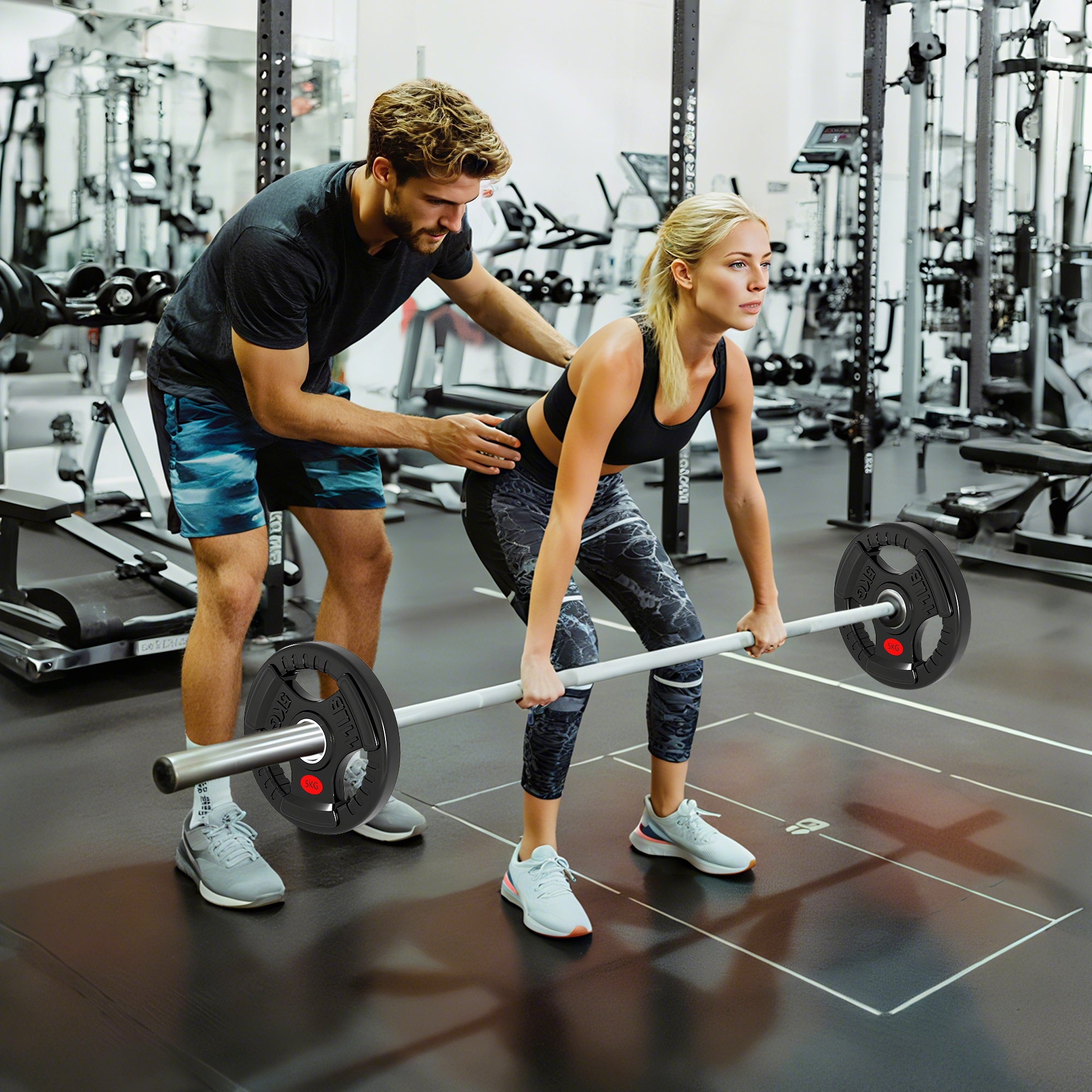 Kozy Olympic Weight Plates, 2"/5cm Weight Disc Pair with Tri-Grips, 2 x 5kg Dumbbell Plates for Weightlifting and Strength Training Home Gym Fitness Workout, Black