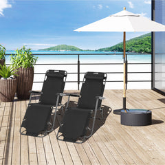 Outsunny Reclining Relaxation: Foldable Sun Loungers with Pillow, Adjustable Backrest & Armrests, Outdoor Bliss, Black | Aosom UK
