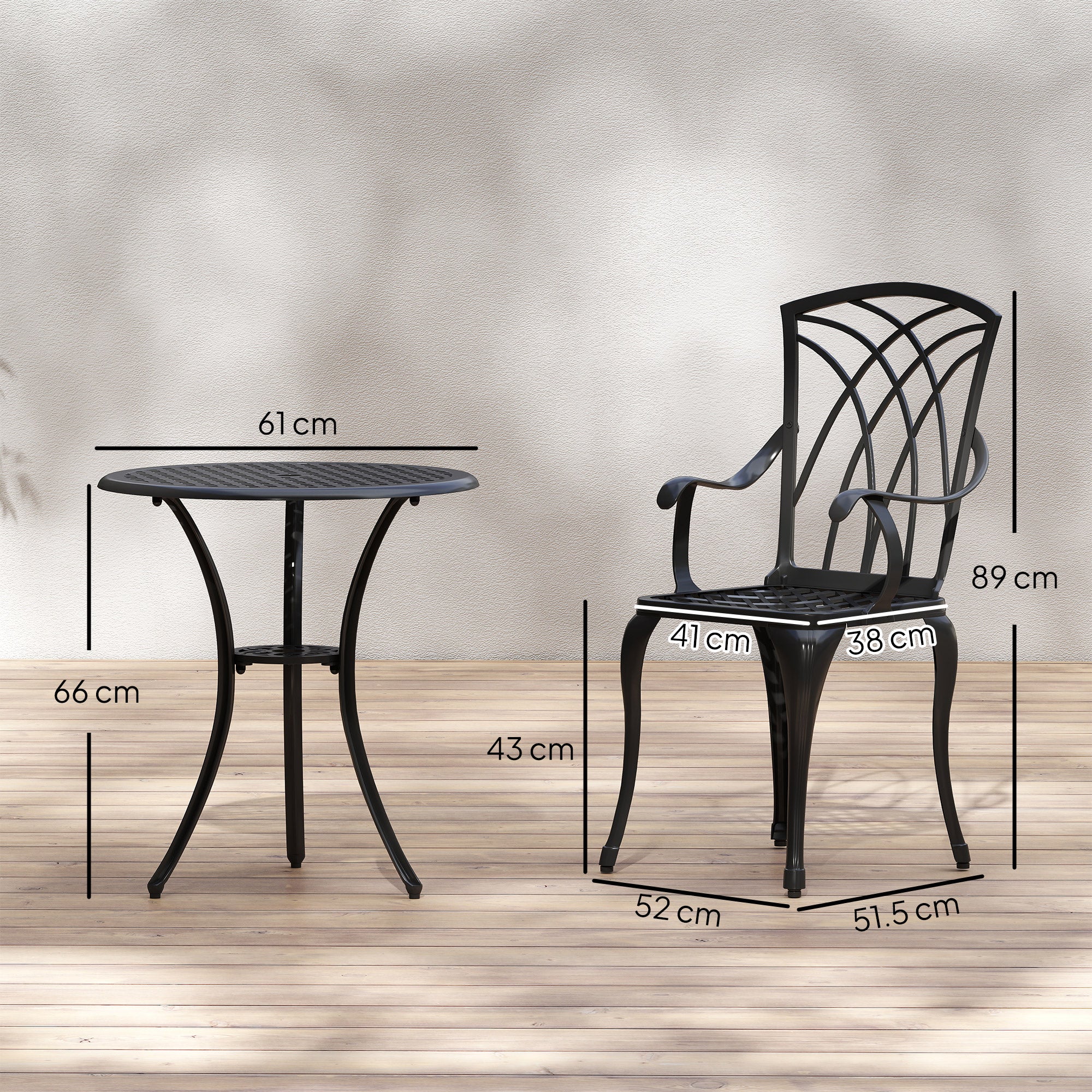 Kozy 3 Pieces Garden Dining Set for 2, Cast Aluminium Outdoor Dining Set with 2 Armchairs and Round Dining Table with Parasol Hole, Garden Furniture Set, Brown