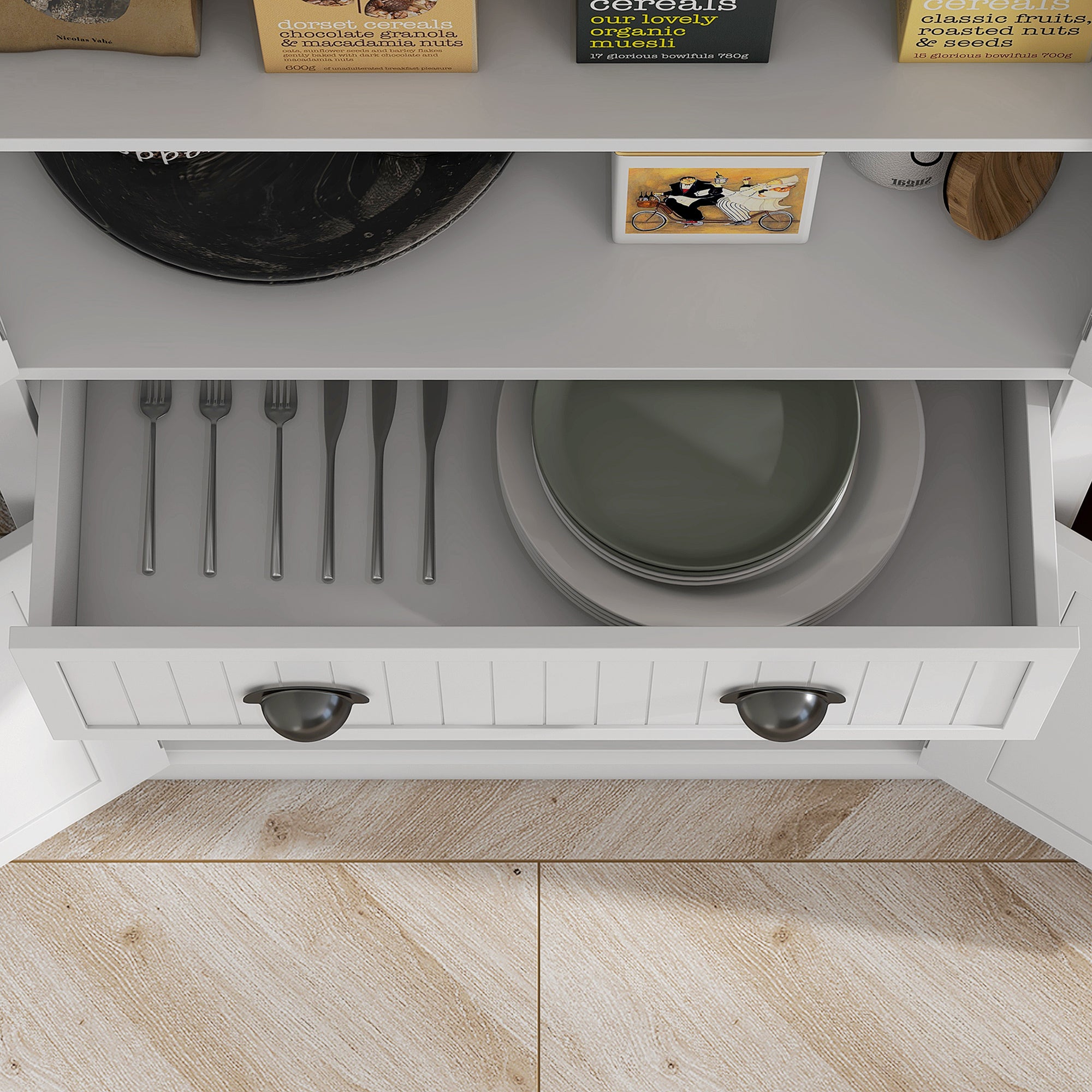 Kozy Kitchen Storage Cabinet with Drawer and Adjustable Shelves - White