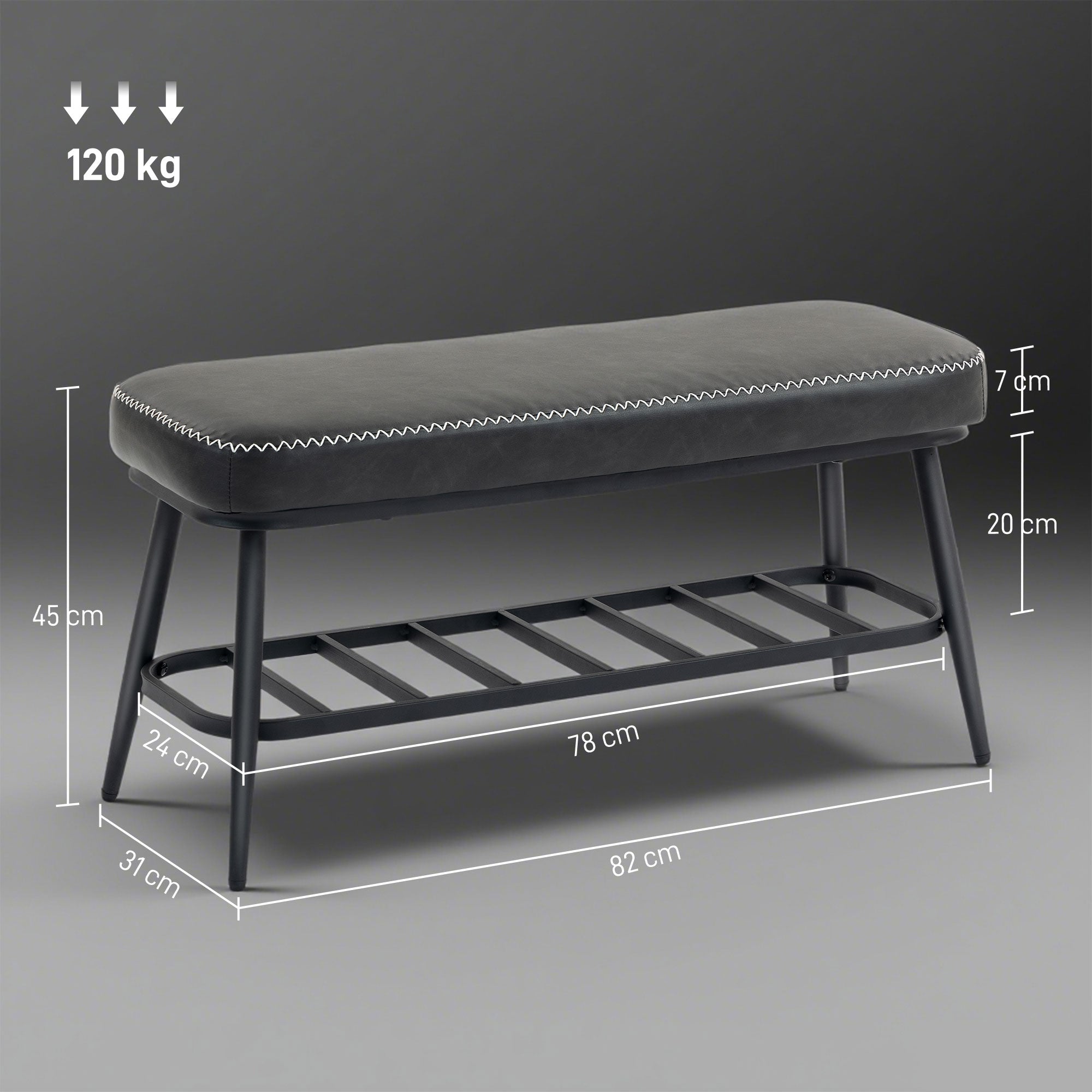 Kozy - PU Leather Shoe Storage Bench - Charcoal Grey