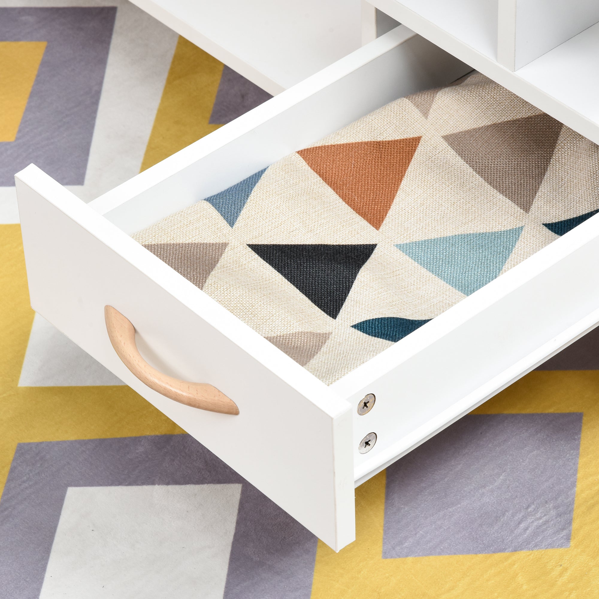 Kozy Modern Minimalism Coffee Table with Storage, Sofa Side Table with Shelf & Drawer for Living Room Reception Room, White