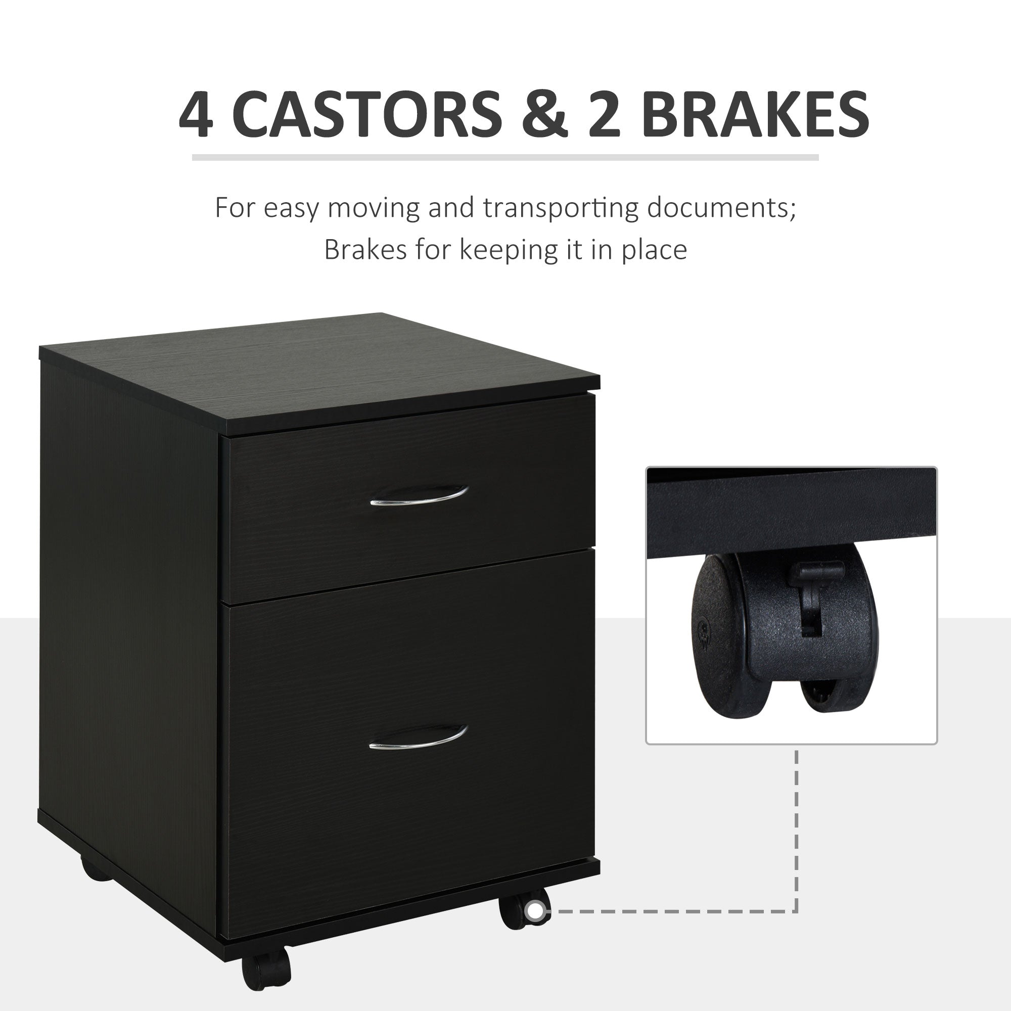 Kozy Two Drawer Filing Cabinet with Wheels- Black Wood Grain
