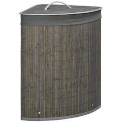 HOMCOM Bamboo Laundry Basket, 55L Corner Hamper with Lid, Removable Liner, Washing Basket, 38 x 38 x 57cm, Grey | Aosom UK