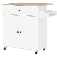 Kozy - Rolling Kitchen Island with Drop Leaf, Kitchen Storage Cart with Drawer, Spice Rack and Towel Rack, White