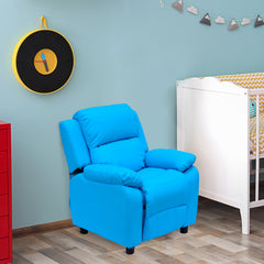 HOMCOM Children's Recliner Armchair, Kids Lounger Sofa Chair with Storage Arms, PU Leather Look, Games Seat, Blue