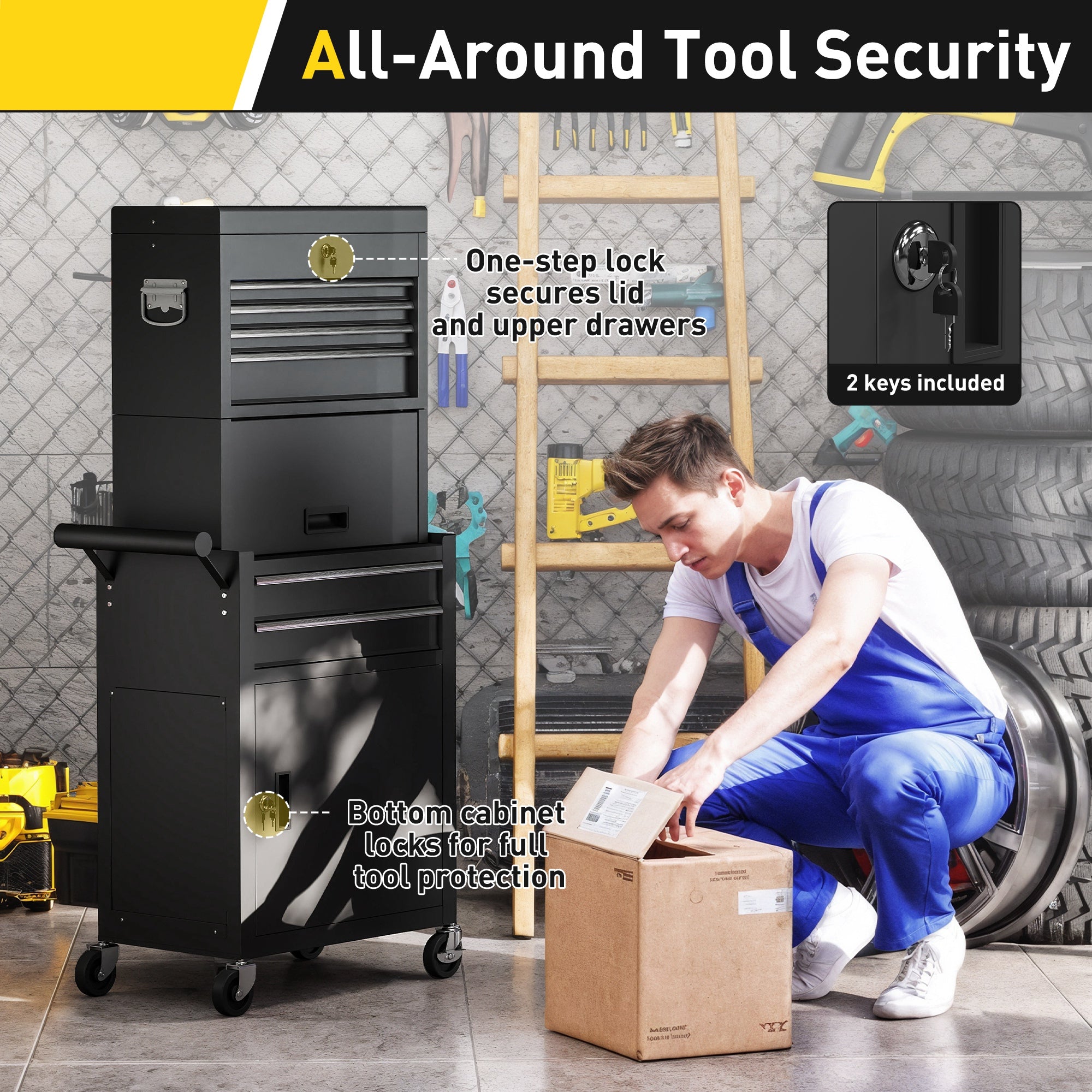 Kozy - Three-Part Steel Locking Tool Chest - Black