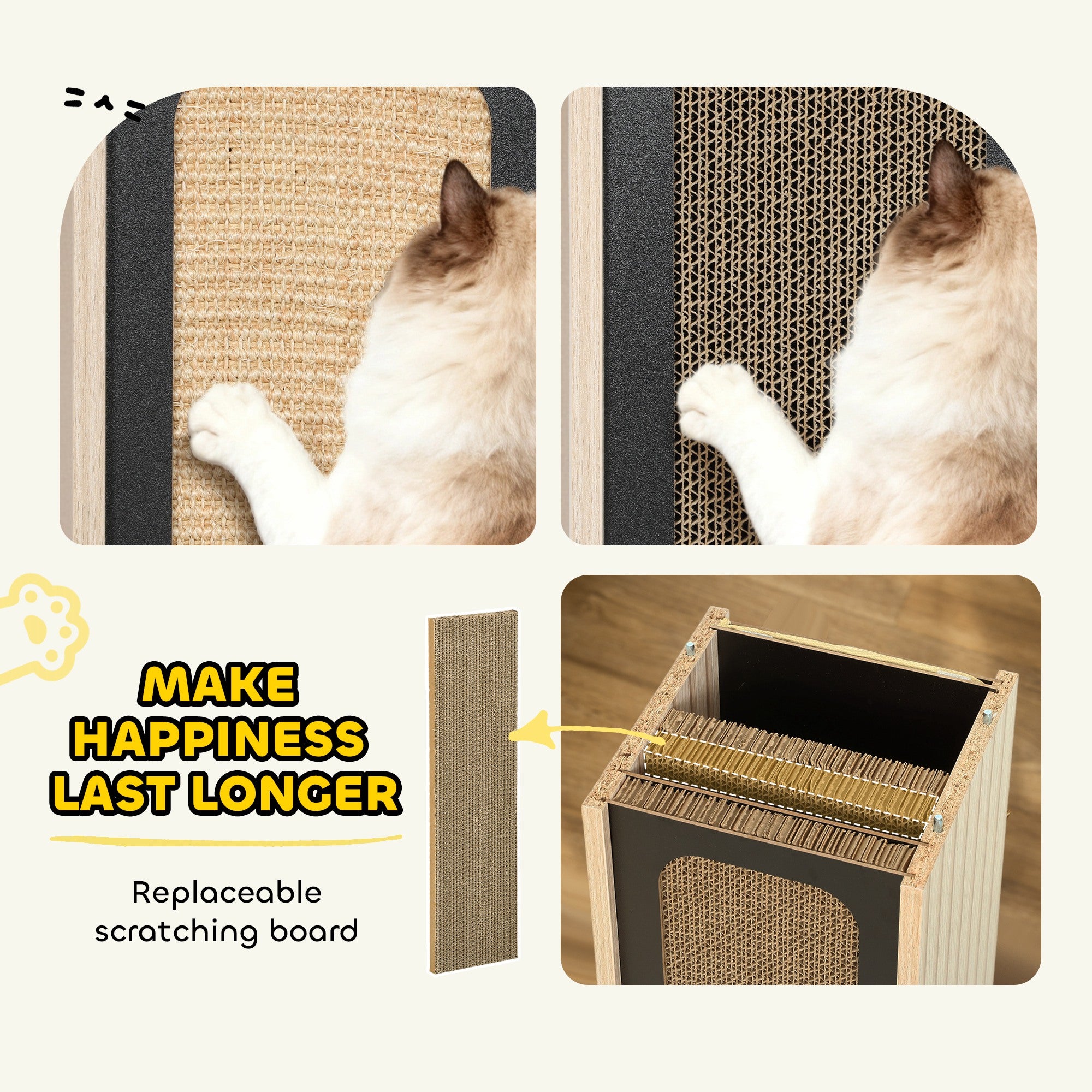 Kozy 63cm Cat Scratching Post, Cat Scratcher with Replaceable Scratching Board, Top Perch, Sisal Scratch Mat, Oak