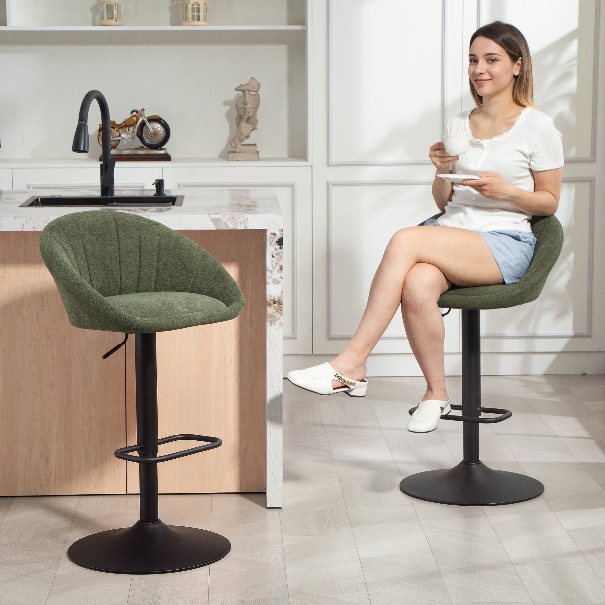 Kozy - Set of Two Relaxed Tub Bar Stools - Dark Green